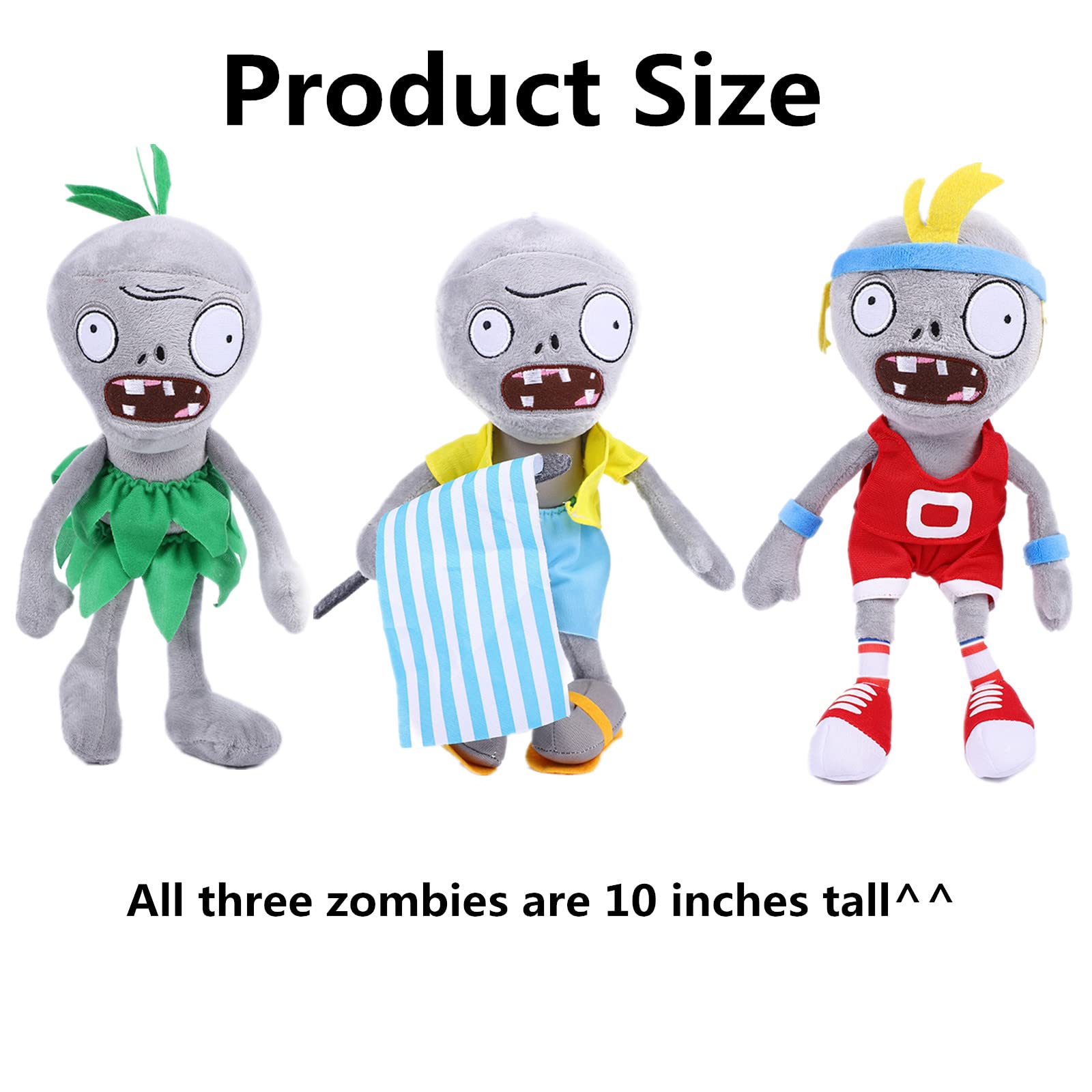 3 PCS PVZ Plants vs Zombies Plush Toys Set - Soft Stuffed Zombie Figures (Jersey, Flag, Hula) - Perfect Gift for Christmas & Birthday - Great for Game Room Decor, Kids Bedroom, and Party Favors