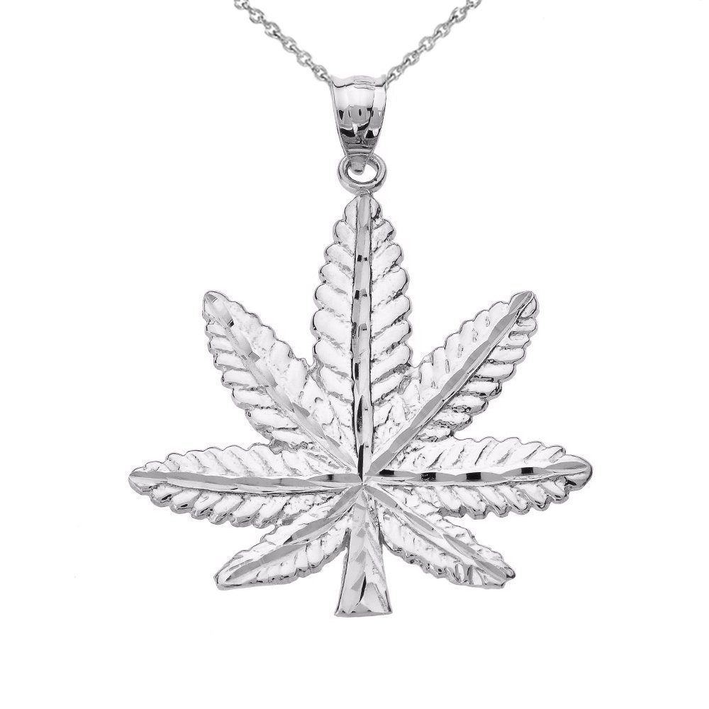 14K White Gold Cannabis Leaf Pendant Necklace - Dainty Weed Jewelry for Women, Perfect for 420 Celebrations & Stoner Fashion Accessories