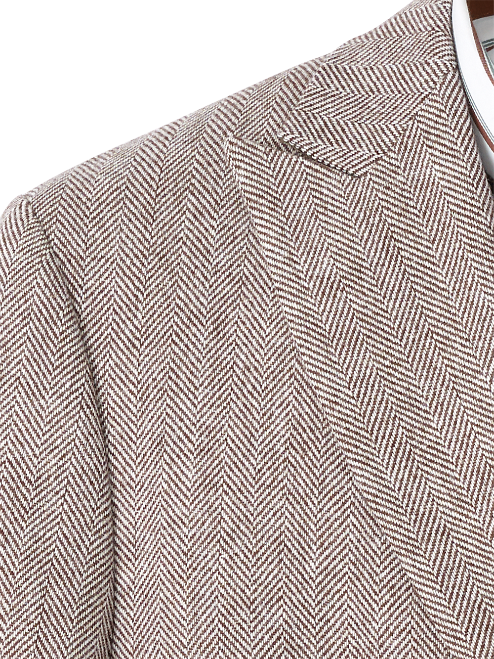 Premium Wool Blend Herringbone Double Breasted Peak Lapel Sport Coat for Men - Ivory/Brown Checkered Pattern | Formal Business Attire, Office Wear & Wedding Suit Jacket