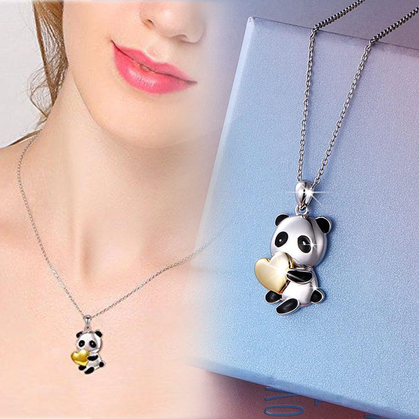 GserGdK Women's Panda Heart Crystal Necklace - Cute Animal Jewelry Gift for Mom, Daughter, Wife - Birthday, Mother's Day, Anniversary Present - Perfect for Casual Wear, Date Night & Special Occasions