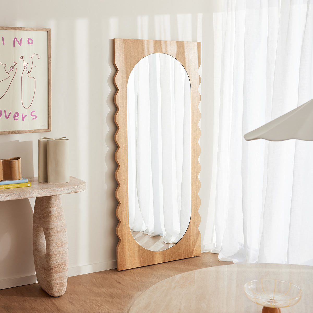 Azzurra Oak Full-Length Floor Mirror - Elegant Freestanding Standing Mirror for Bedroom, Living Room, and Entryway Decor