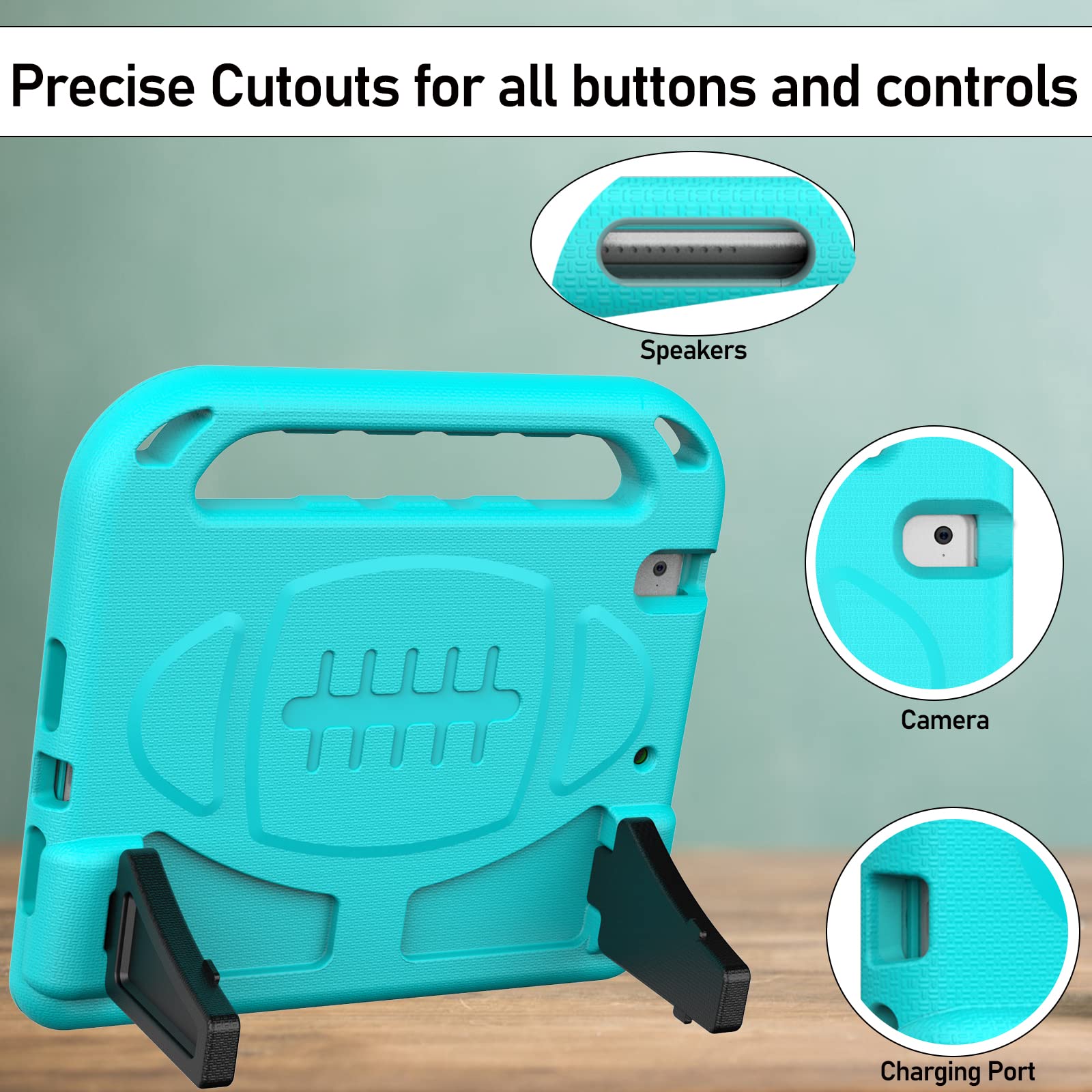 LTROP Shockproof Kids iPad Case for iPad 6th/5th Generation & Air 2 (9.7 Inch 2018/2017 Models) - Built-in Screen Protector, Handle Stand - Teal Blue | Perfect for Home Learning, Travel & Playtime Protection