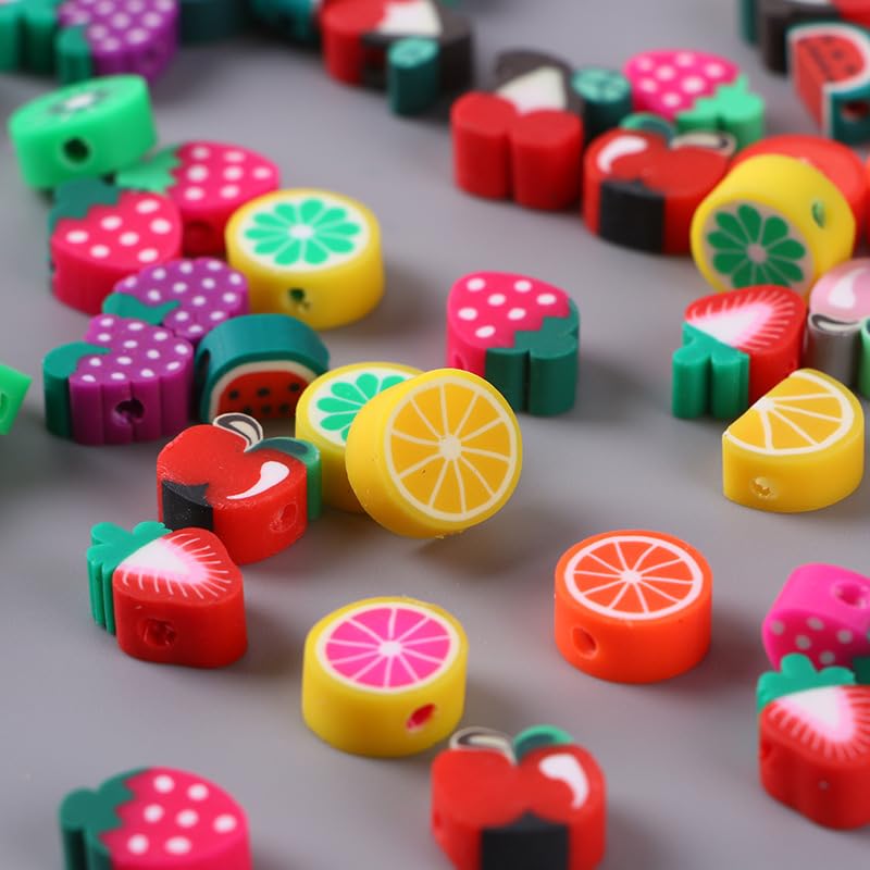 100pcs Mixed Fruit Polymer Clay Spacer Beads for DIY Jewelry Making - Bracelet, Necklace & Hair Accessories Kit (Assorted Fruit Designs) | Perfect for Women's Handmade Crafts, Gift Making & Boho Style Jewelry Projects