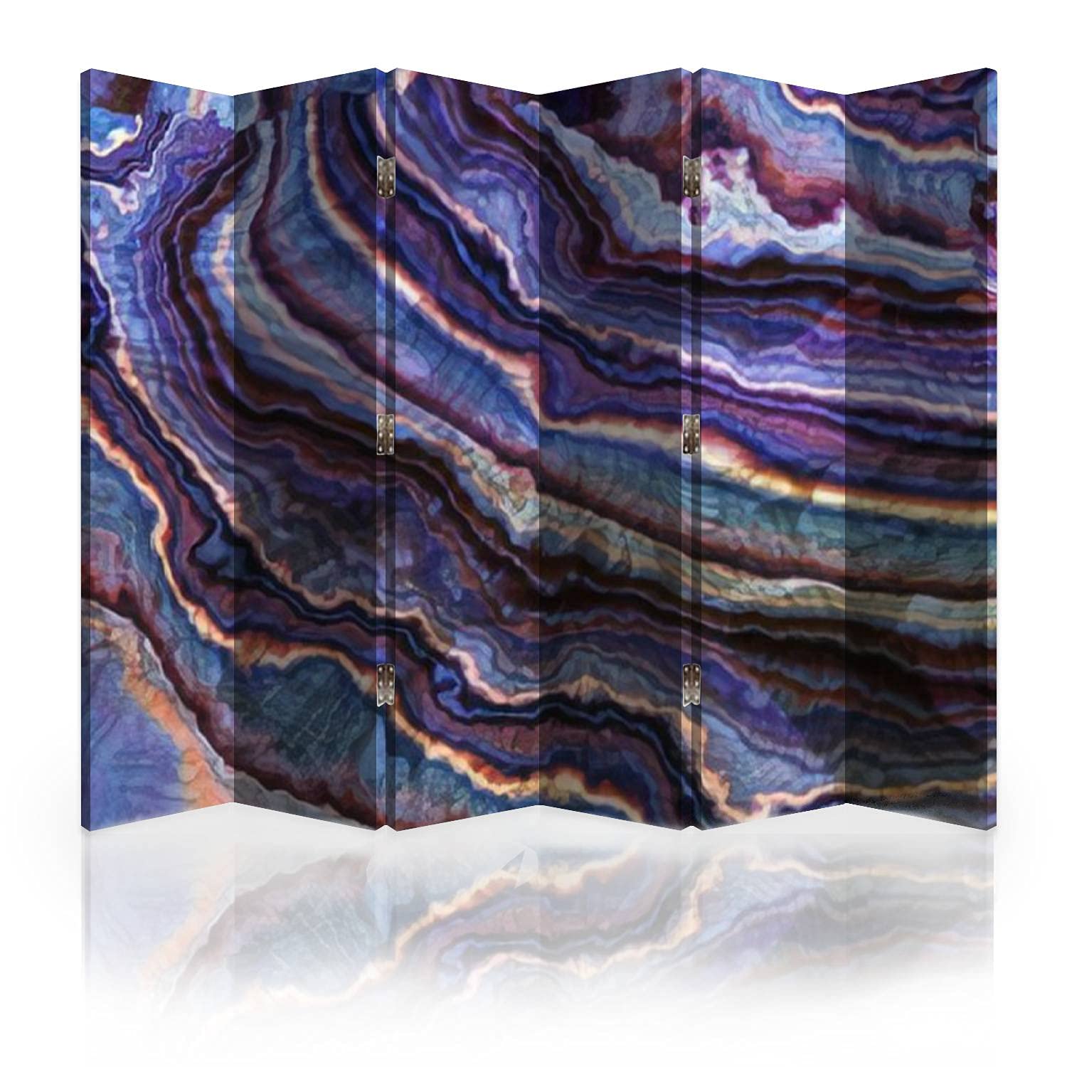 6-Panel Canvas Room Divider Screen with Tabby Gem Texture & Fractal Art Design - Folding Privacy Partition Wall for Bedroom, Office, and Living Space Separation