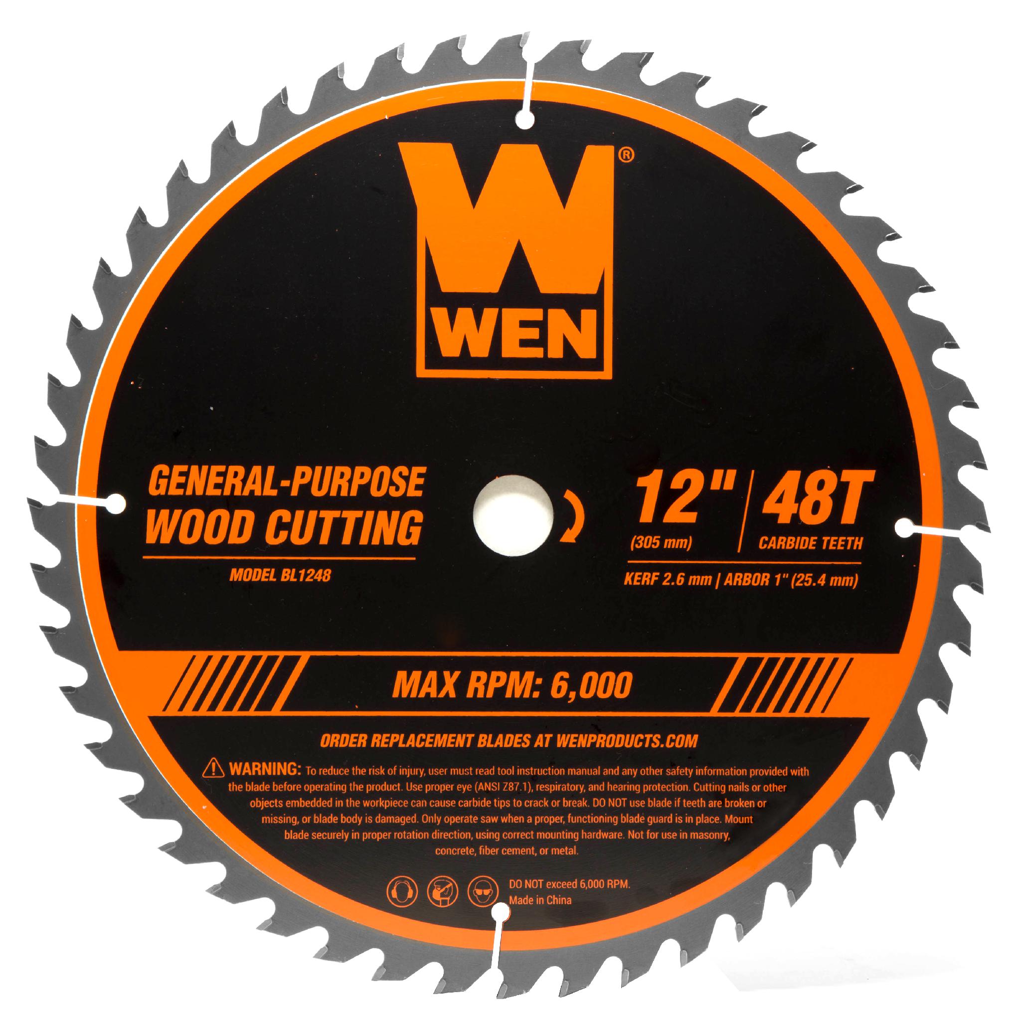 WEN BL1248 12-Inch 48-Tooth Carbide Tipped Professional Woodworking Saw Blade - Perfect for Miter Saws & Table Saws - Ideal for Cutting Hardwood, Plywood & MDF
