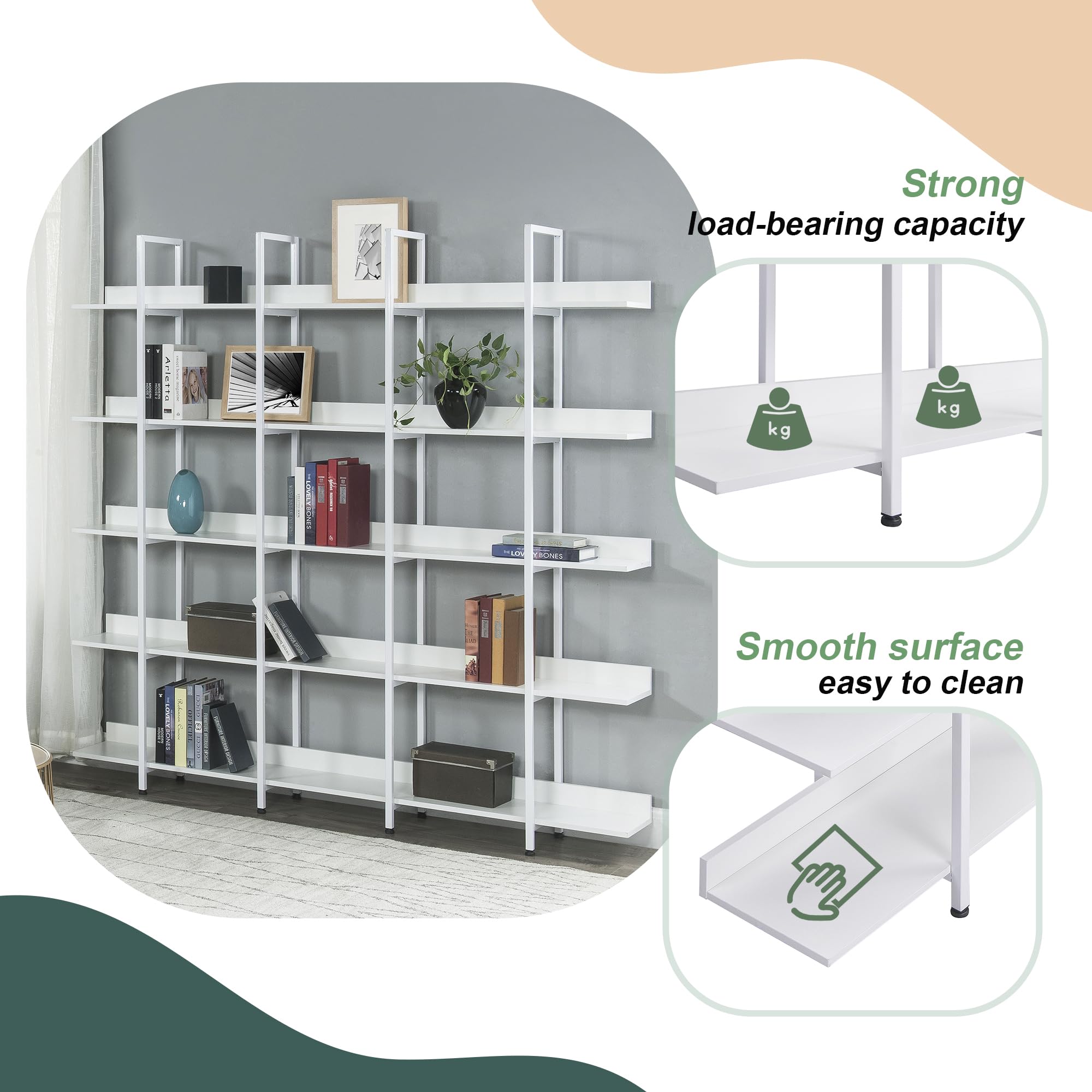 Merax 5-Tier White Bookshelf - Modern Wooden Bookcase & Storage Shelf for Study, Home Office, Living Room - Perfect for Organizing Books, Decor & Office Supplies
