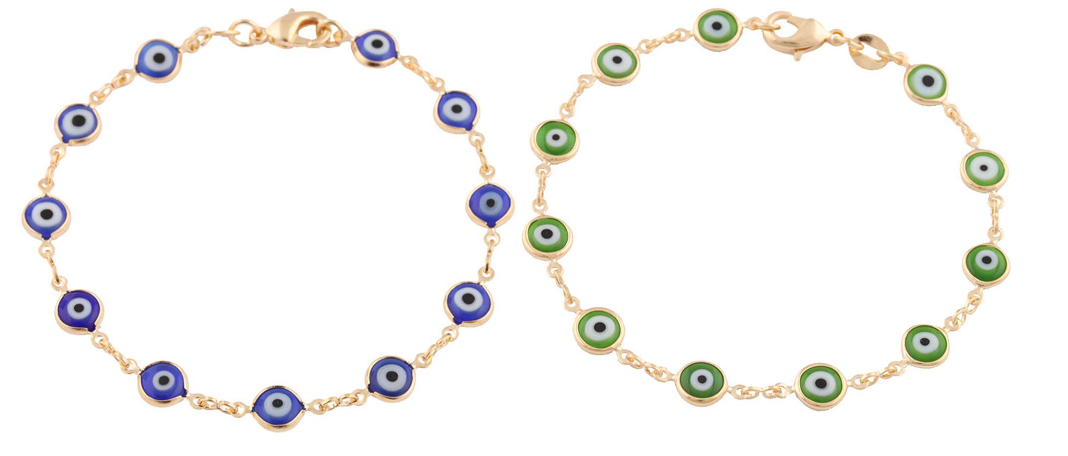 2 Pack Gold Overlay Evil Eye Bracelets Set for Women - Protection Charm Jewelry for Good Luck, Gift for Her, Birthday, Friendship, Travel & Everyday Wear