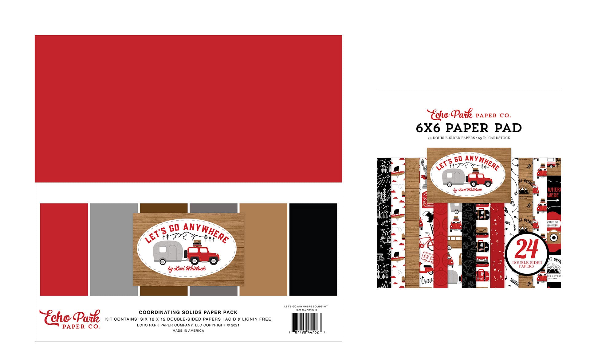 Let's Go Anywhere Scrapbook Paper Bundle - 12x12 Inch Solid Paper Pack & 6x6 Inch Double Sided Paper Pack for DIY Crafting, Card Making, and Memory Albums