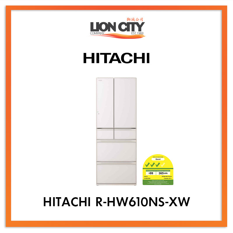 Hitachi 461L Multi Door Refrigerator R HW610NS XW - Japanese Made Stainless Steel Fridge for Modern Kitchen & Large Family Storage