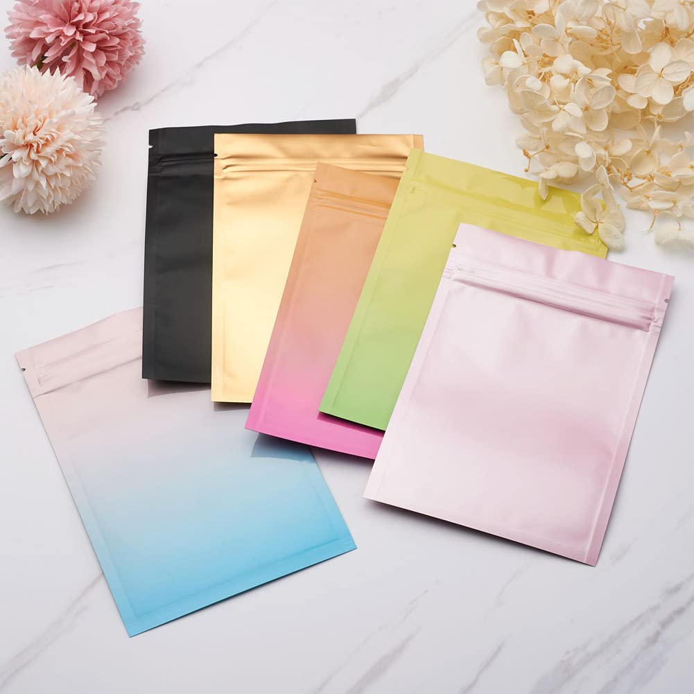 90PCS Rectangle Zip Lock Plastic Bags - Resealable Aluminum Foil Food Storage Bags | 6 Colors Small Poly Bags | Reusable Self Sealing Bags for Beads, Jewelry, Candies, Cookies, Coffee Beans & Snacks | Perfect for Kitchen, Pantry, Travel & Craft Organization