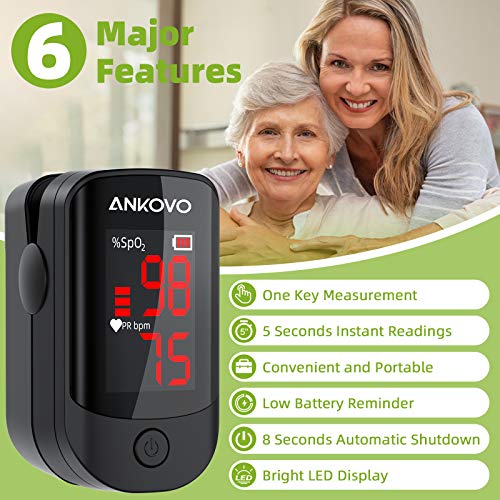 Ankovo Portable Fingertip Pulse Oximeter - Accurate Blood Oxygen Saturation (SpO2) Monitor with Pulse Rate Measurement - Ideal for Home Use, Travel, and Sports Activities