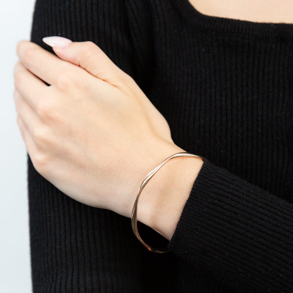 9ct Rose Gold Silver-Filled 65mm Open Twist Bangle Bracelet for Women - Elegant Stackable Jewelry for Parties, Weddings & Everyday Wear