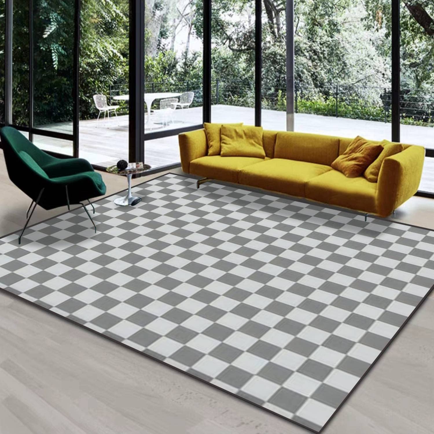 Non-Slip Checkerboard Area Rug - Grey & Light Grey Soft Carpet for Living Room, Bedroom, Yoga | Indoor Outdoor Floor Mat & Runner for Home Decor