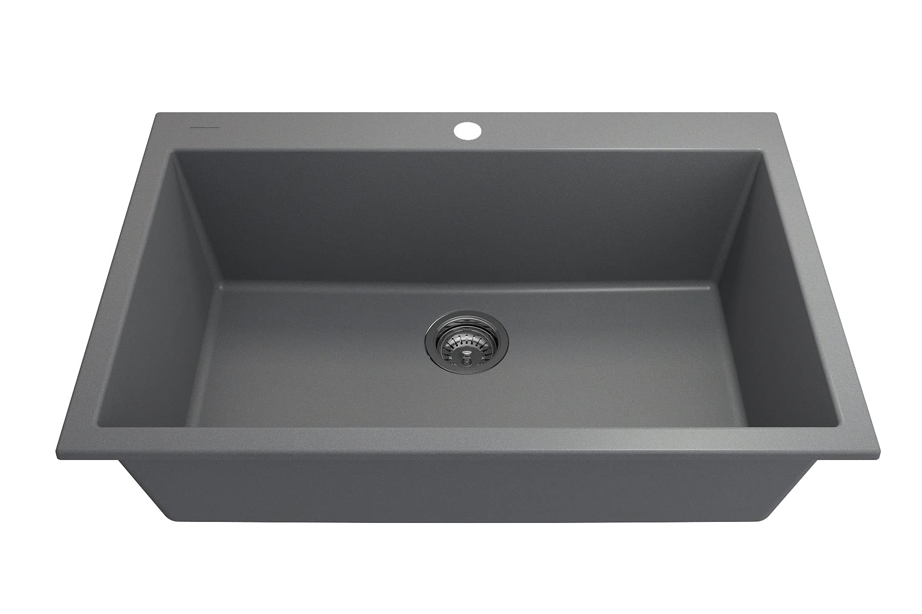 BOCCHI Campino Uno 33-inch Concrete Gray Dual Mount Granite Composite Single Bowl Kitchen Sink with Accessories & Chrome Faucet - Perfect for Modern Farmhouse & Contemporary Kitchen Remodels