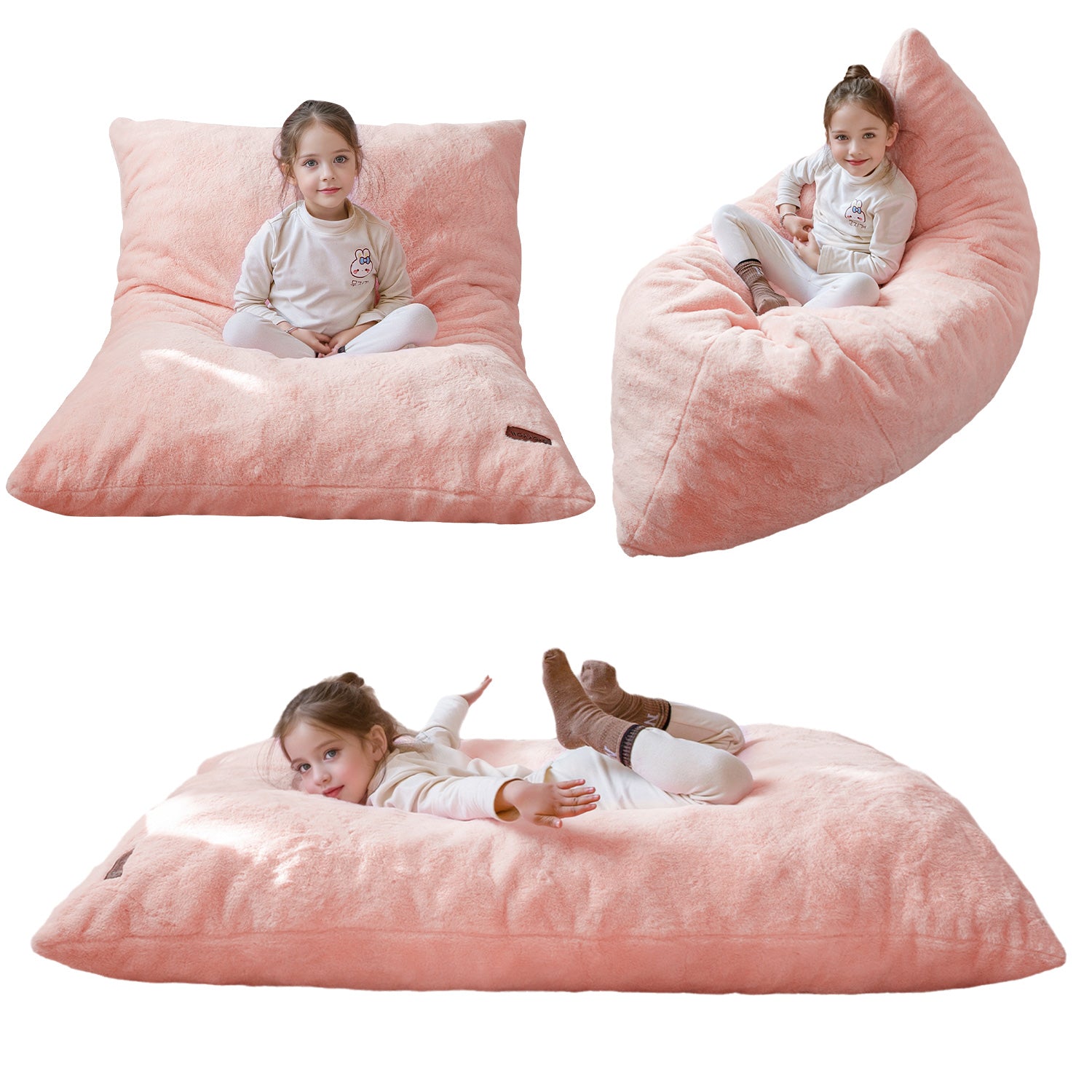 MAXYOYO 3-in-1 Kids Bean Bag Chair Bed - Convertible Faux Fur Floor Sofa for Children, Gaming & Reading (Pink) | Perfect for Bedroom, Playroom & Dorm Room Comfort