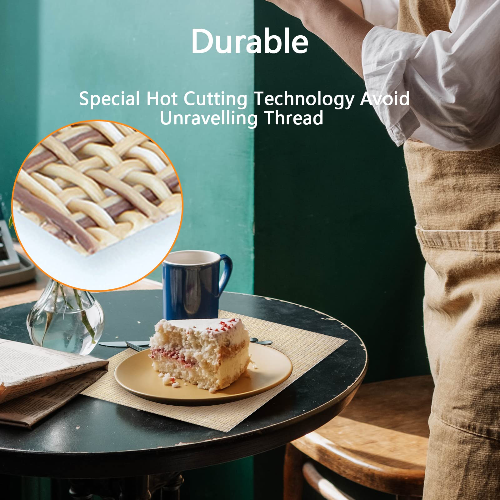 4-Pack Woven Vinyl Placemats for Dining Table - Waterproof & Washable Beige Placemat Set for Indoor/Outdoor Use - Perfect for Kitchen, Patio, and Picnic Settings