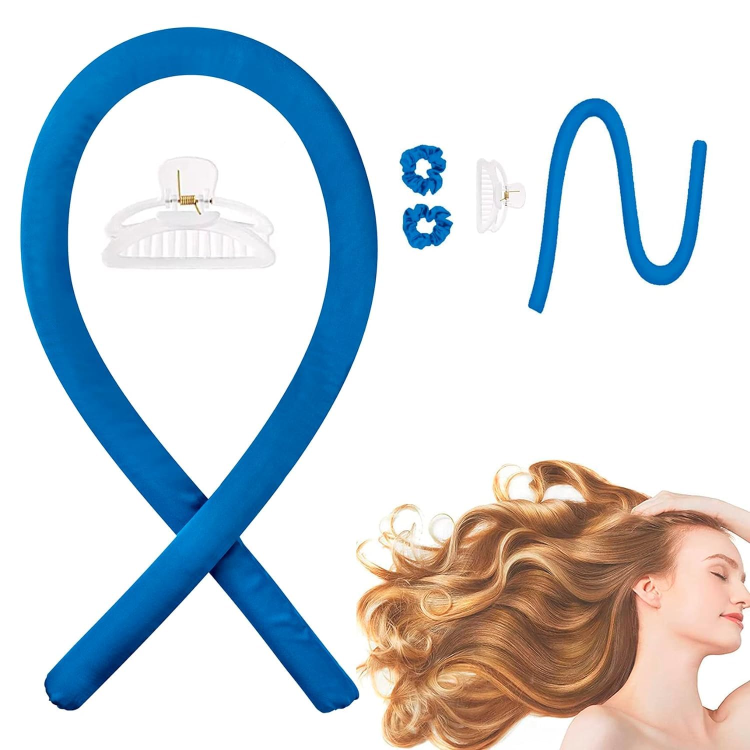 APOEM Heatless Curling Rod Headband - No Heat Hair Curlers for Overnight Curls with Hair Clips & Scrunchie | Silk Ribbon Hair Rollers Sleeping Curl Styling Kit (Gemstone Blue) | Perfect for Bedtime Styling, Salon-Quality Waves Without Damage