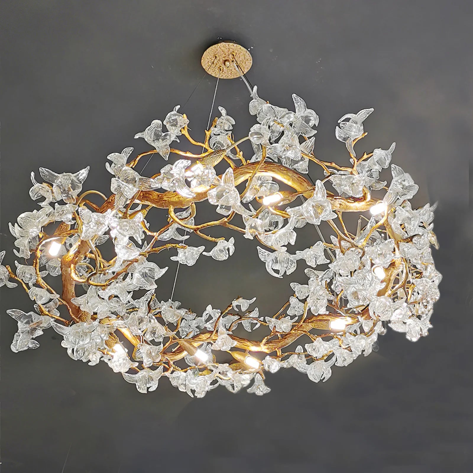 Petala Crystal Round Chandelier - Elegant Ceiling Light Fixture for Dining Room, Bedroom & Living Room | Modern Home Decor Lighting | Dimmable LED Chandelier for Wedding & Luxury Interior Design