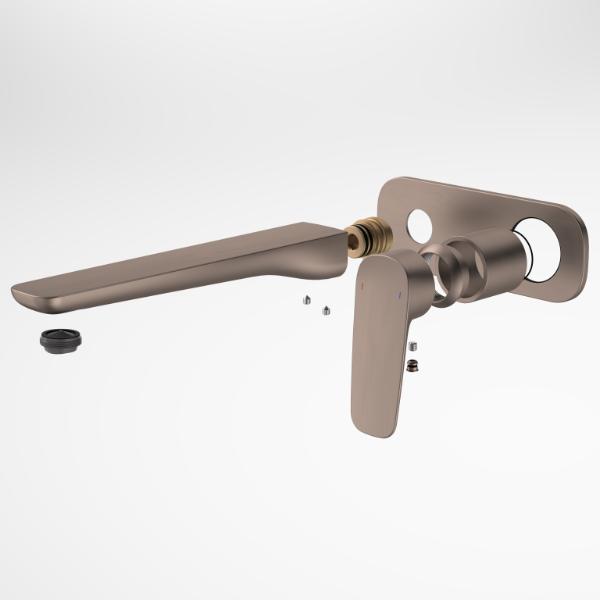 Caroma Contura II 220mm Wall Mounted Basin/Bath Mixer Tap with Trim Kit in Brushed Bronze Finish - Perfect for Modern Bathrooms and Spa-Like Showers