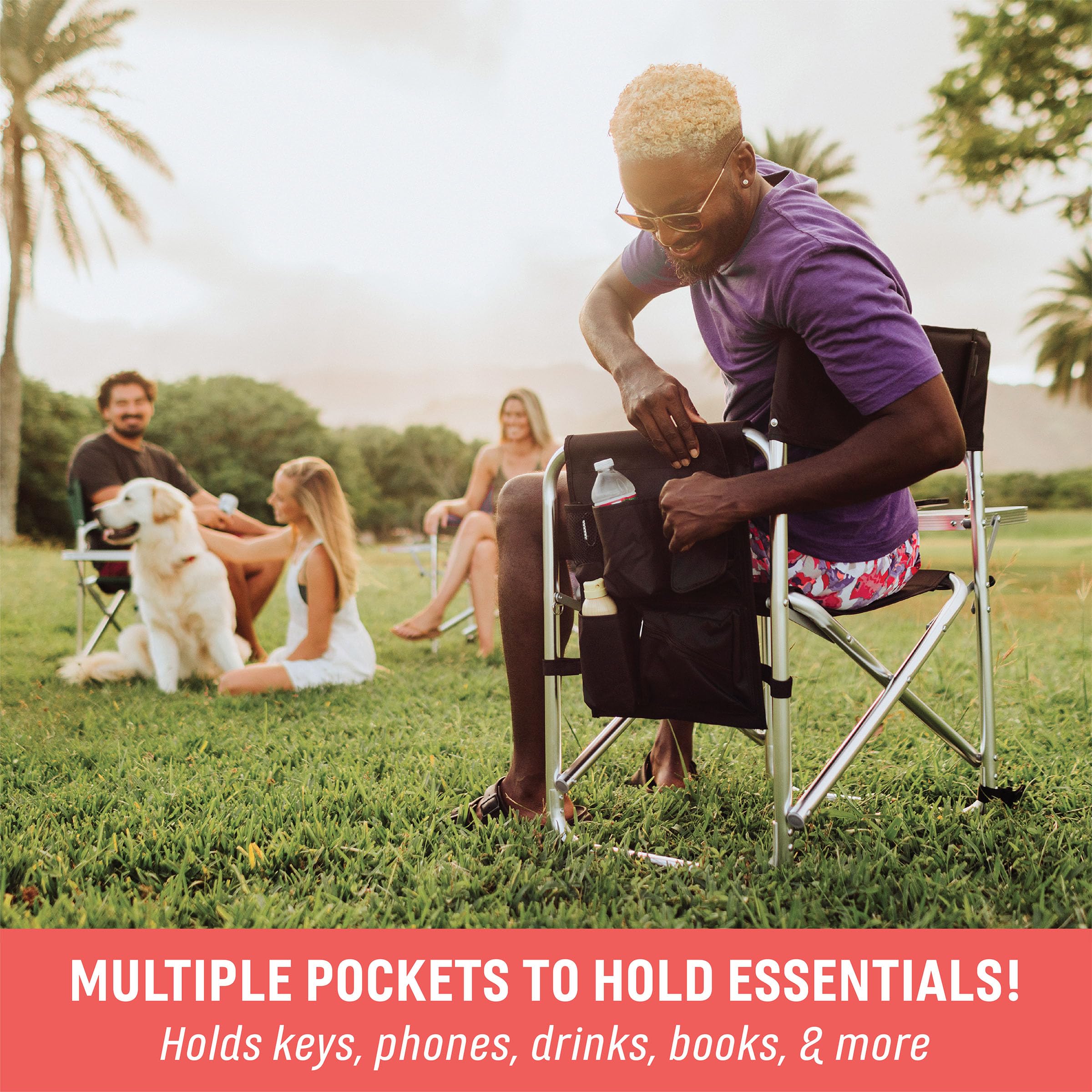 ONIVA - a Picnic Time Brand - Portable Folding Sports Chair with Side Table | Lightweight Beach & Camping Chair for Adults | Perfect for Outdoor Events, Picnics, Sports Games & Backyard Relaxation (Hunter Green)