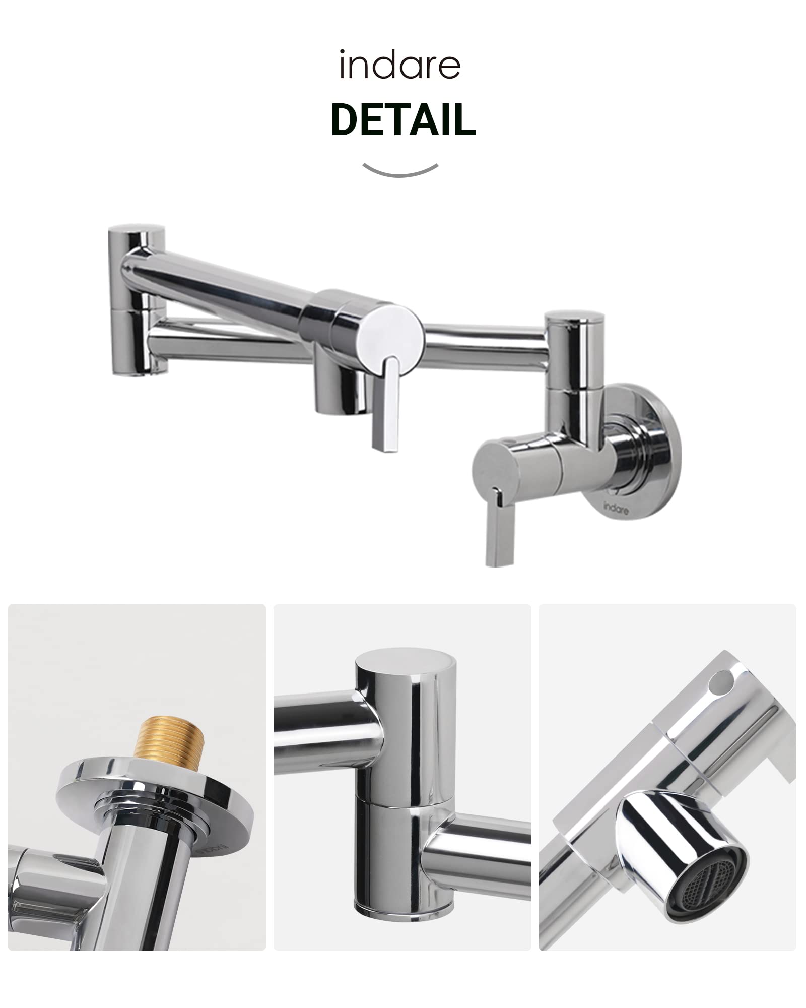 Premium Brass Wall Mount Pot Filler Faucet with Double Joint Swing Arms - Foldable Kitchen Faucet for Easy Stove & Cooking Pot Filling - Ideal for Home Chefs & Modern Kitchens