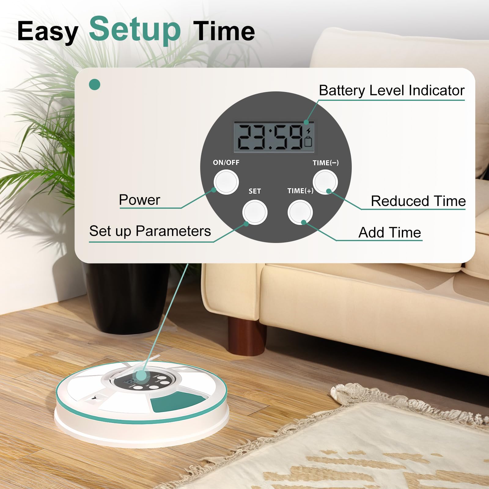 Automatic Cat Feeder for Wet & Dry Food - 6 Meal Programmable Pet Feeder with Timer, Easy to Clean - Smart Auto Feeder for Cats & Small Dogs (Green) - Perfect for Travel, Workdays & Multi-Pet Homes