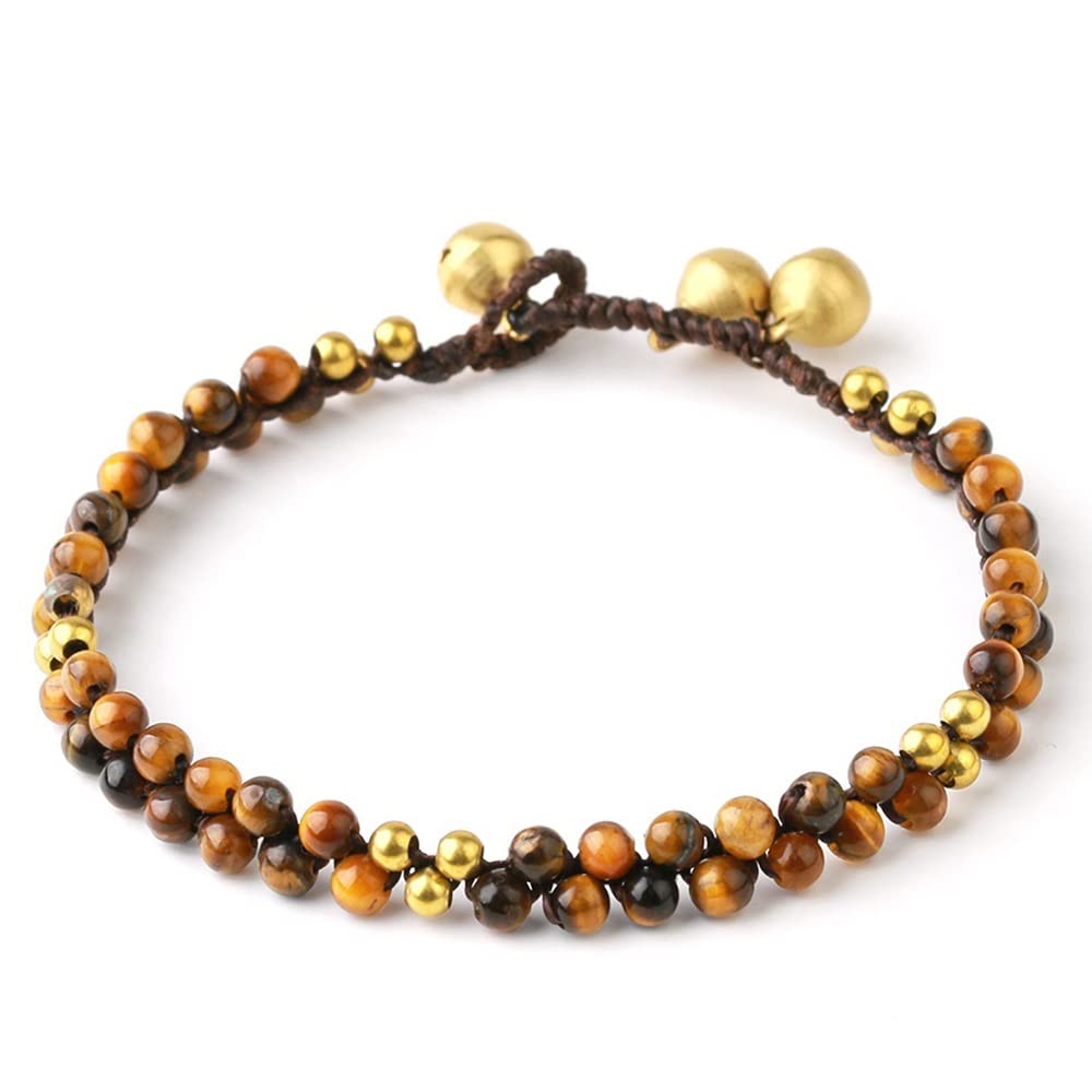 Artreez Retro Natural Stone Bead Bracelet - Tiger Eye & Amazonite Two-Row Woven Beaded Bracelet with Kring Ball Charm - Reiki Healing Elastic Bracelet for Men & Women - Spiritual Gift, Stress Relief & Positive Energy - Perfect for Meditation, Yoga & Daily Wear