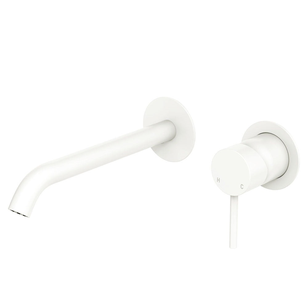 Fienza Kaya D228104MW 200 Basin and Bath Wall Mixer Faucet with Round Plate Dress Kit in Matte White - Perfect for Modern Bathroom and Vanity Sink Installation