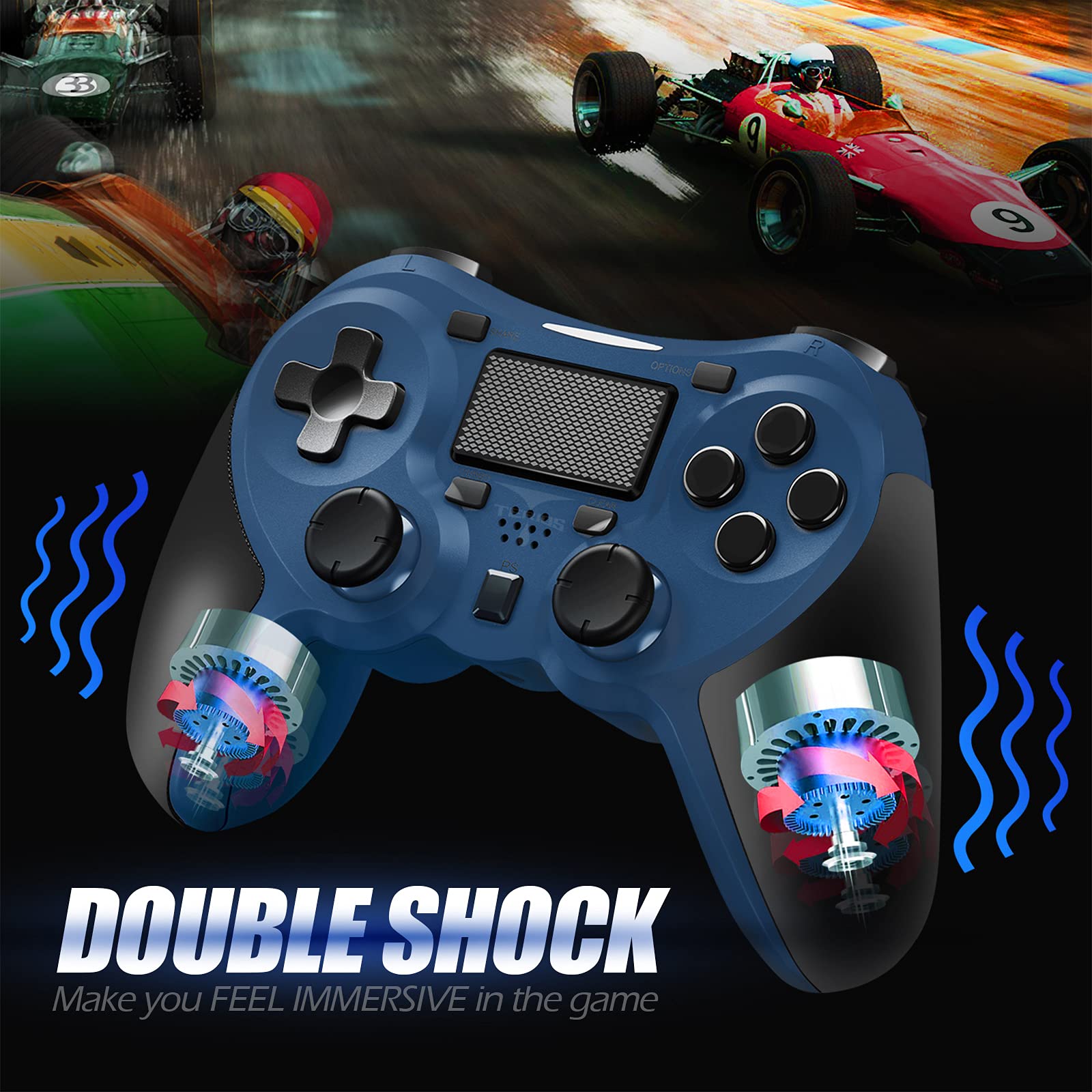TERIOS Wireless PS4 Controller - Compatible with Playstation 4 Pro & Slim, Built-in Speaker, 3.5mm Headset Jack, Touchpad, Rechargeable Battery - Blue | Perfect for Gaming, Streaming & Multiplayer Sessions