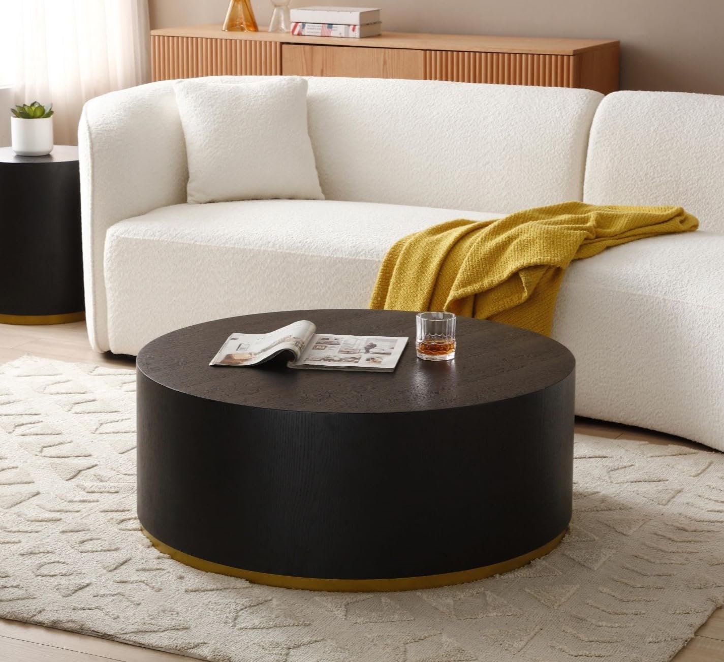 Modern Round MDF Coffee Table - Minimalist Side Table & End Table for Living Room, Bedroom & Office - Fully Assembled Contemporary Furniture for Small Spaces