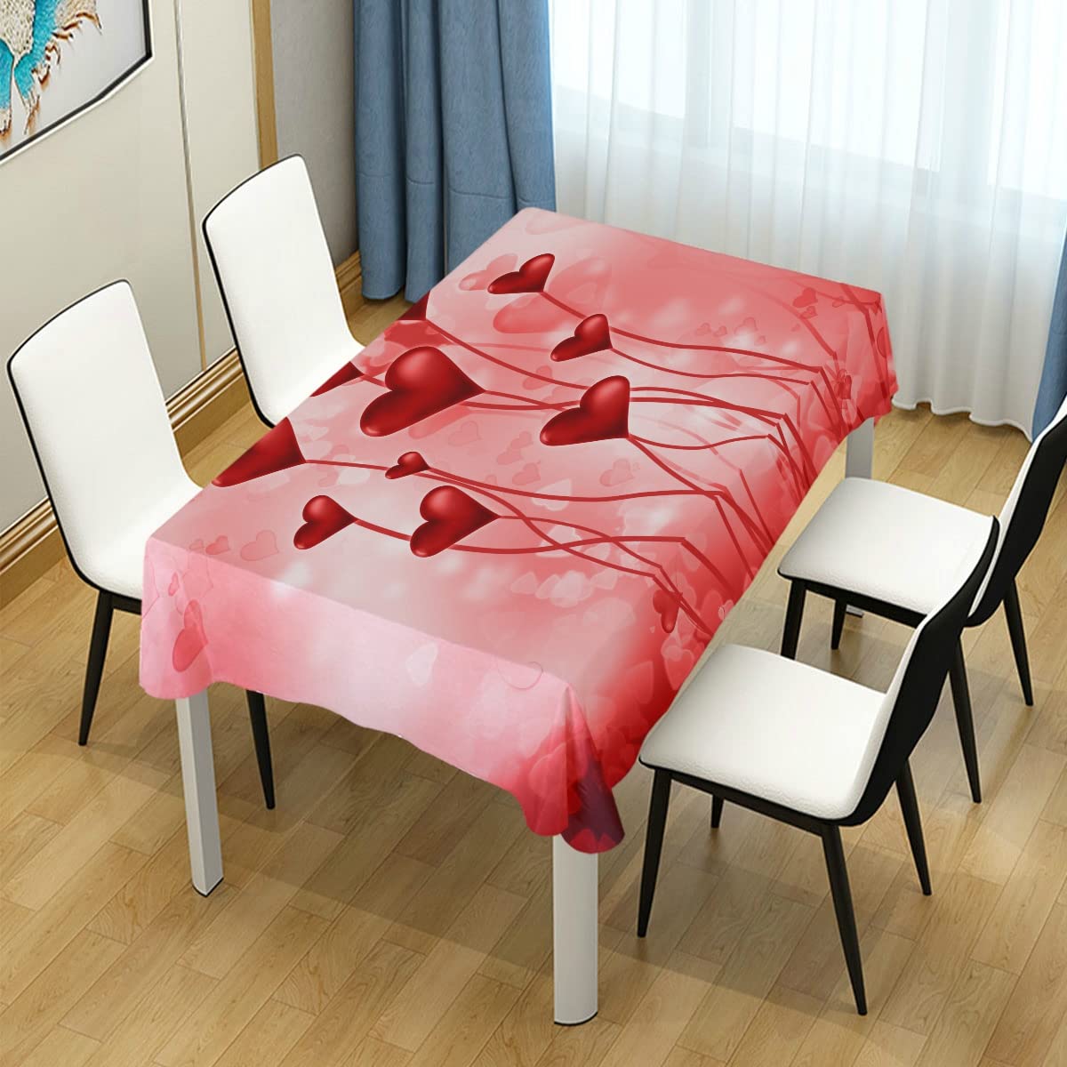 Valentine's Day Red Hearts Square Tablecloth - Modern Rectangle Table Linen Cover for Kitchen, Dining Room, Party & Home Decor - Perfect for Romantic Dinners, Anniversary Celebrations and Holiday Gatherings