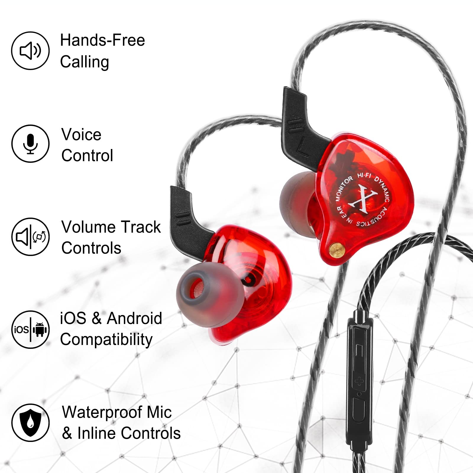 UrbanX iX2 Pro Hybrid Dual Driver In-Ear Headphones with Mic - Tangle-Free Cable, High-Fidelity Sound for Musicians & Audiophiles - Perfect for BLU Studio Mega (2018), Gym, Commuting & Studio Recording