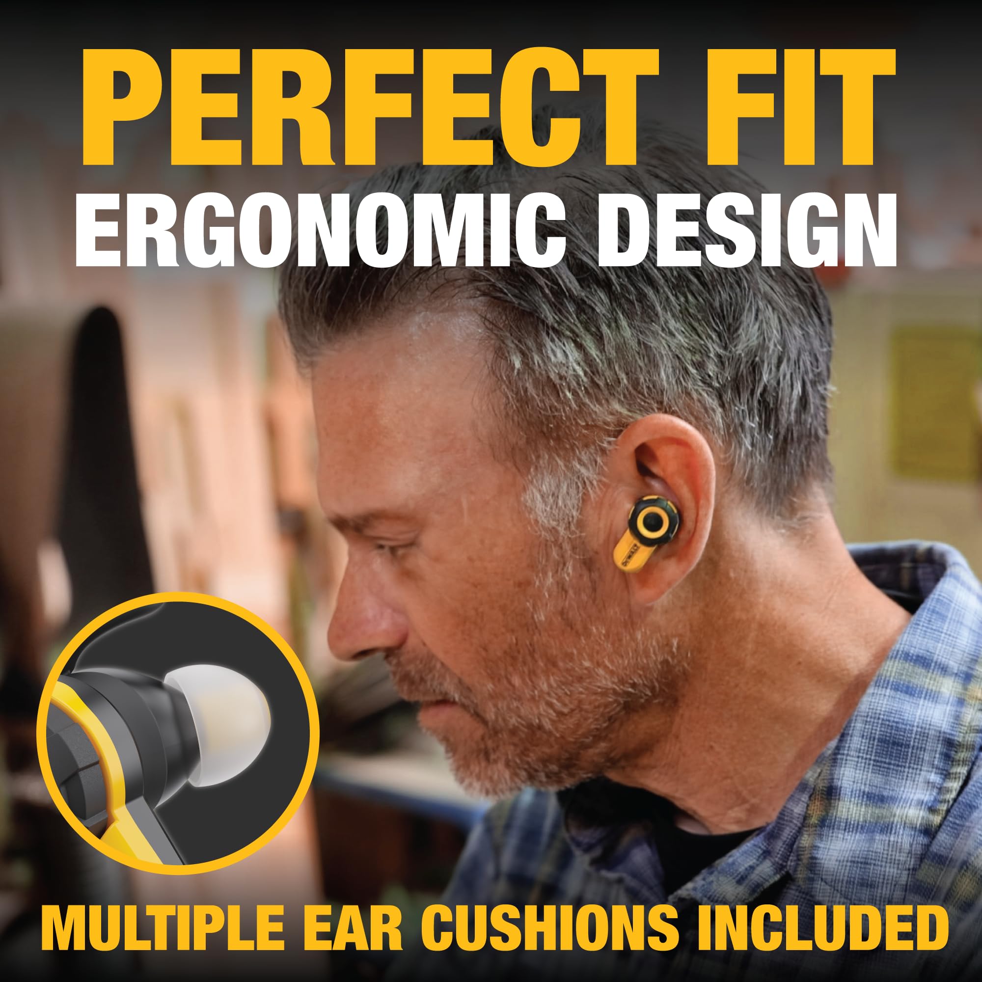 DEWALT Bluetooth Jobsite Pro X2 ANC True Wireless Earbuds - 38dB Noise Cancelling Work Earbuds with Turn Dial Controls, 10Hr Battery (40+ with Case), 4 EQ Modes, IP54 Rating - Perfect for Construction Sites, Workshops & Outdoor Work