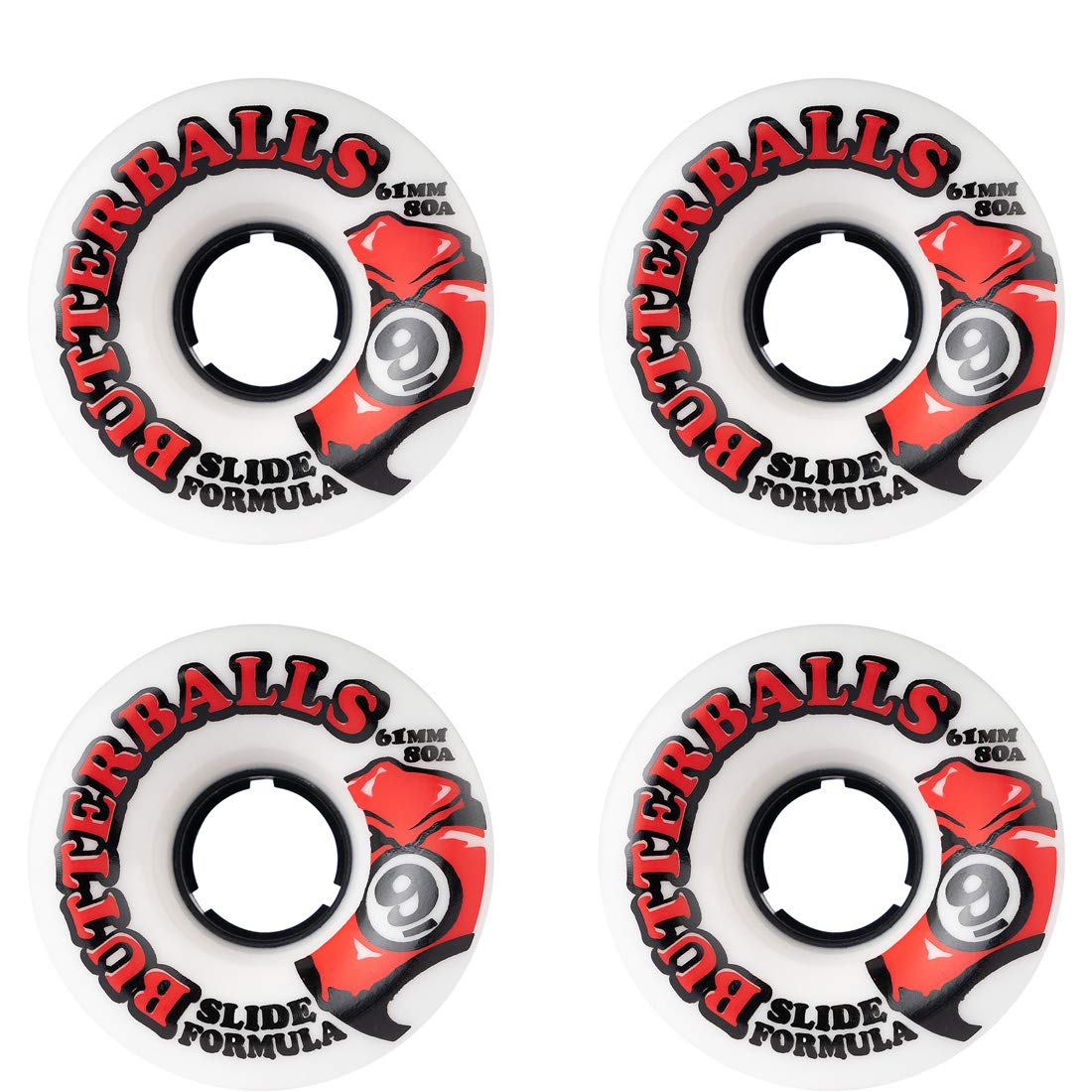 Sector 9 Longboard Wheels 61mm Butterballs 80A White - Premium Skateboard Wheels for Smooth Cruising & Downhill Riding