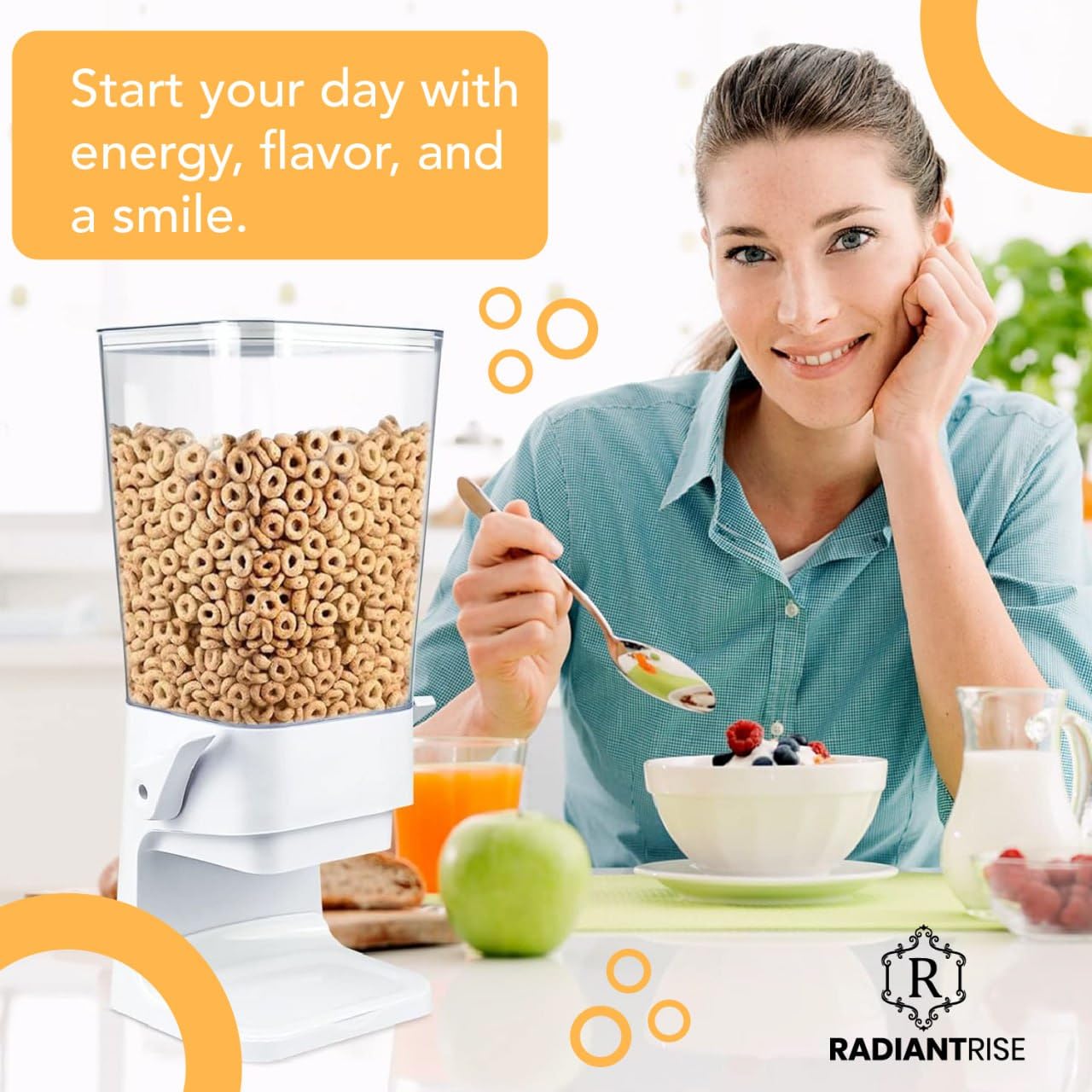 RADIANTRISE Large Cereal Dispenser – 3.5L Airtight Food Storage Container for Cereal, Rice, Pasta & Snacks – Clear Kitchen Organizer with Locking Lid – Space-Saving Pantry & Countertop Storage Solution for Home & Office