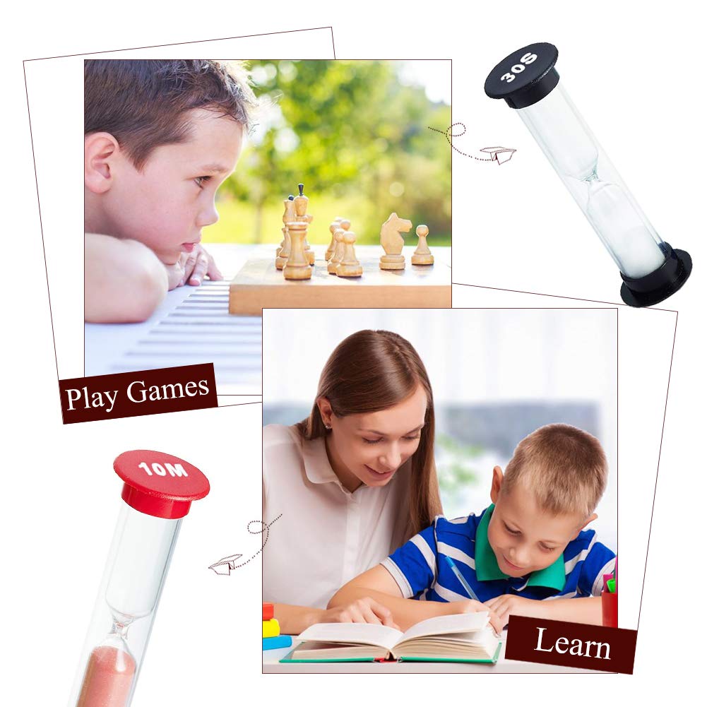 XCOZU 6-Piece Sand Timer Set - 30 Sec, 1 Min, 2 Min, 3 Min, 5 Min, 10 Min Hourglass for Kids Toothbrushing, Kitchen Cooking, Games & Classroom Activities