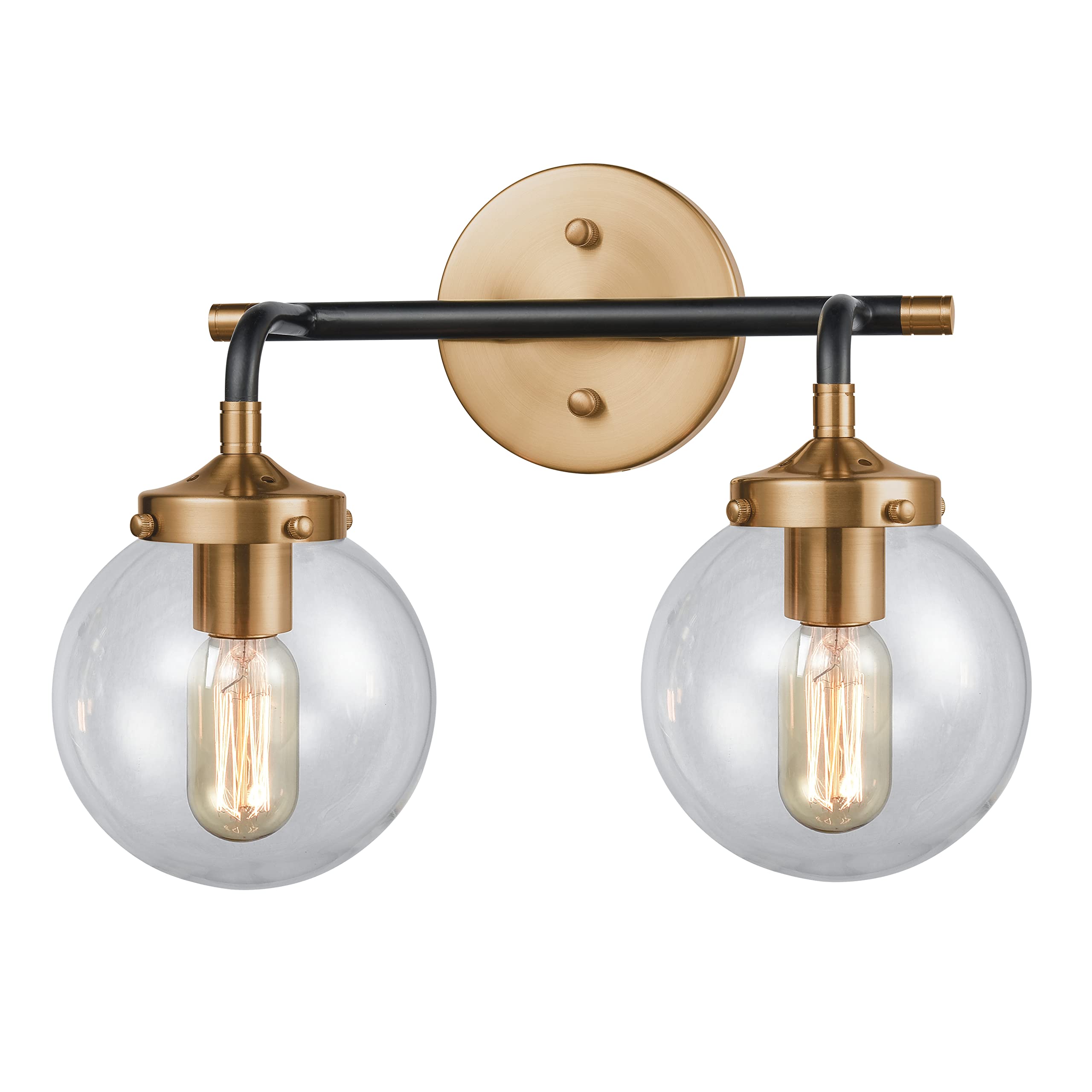 Elk Home Boudreaux 2-Light Vanity Light Fixture - Matte Black Finish with Clear Glass Shades, Modern Contemporary Bathroom Lighting for Vanity Mirror Makeup Area