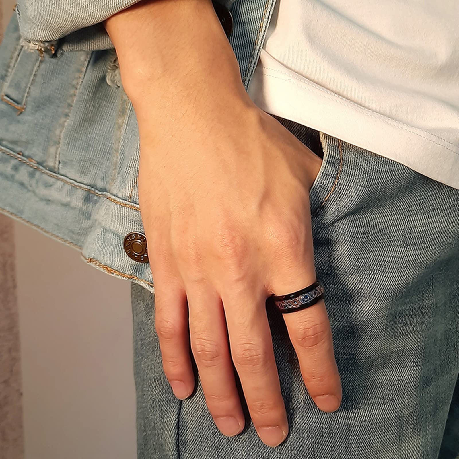 Men's Black Tungsten Wedding Band with Blue Carbon Fiber Inlay - Comfort Fit for Daily Wear