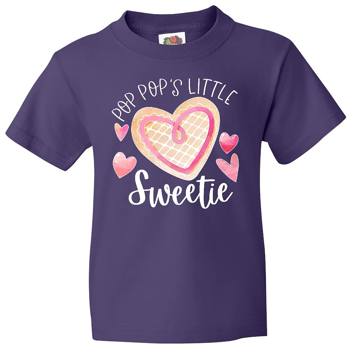 Inktastic Pop Pop's Little Sweetie Pink Heart Cookie Youth T-Shirt - Cute Kids Graphic Tee for Grandparents Day, Birthday Gifts & Family Matching Outfits