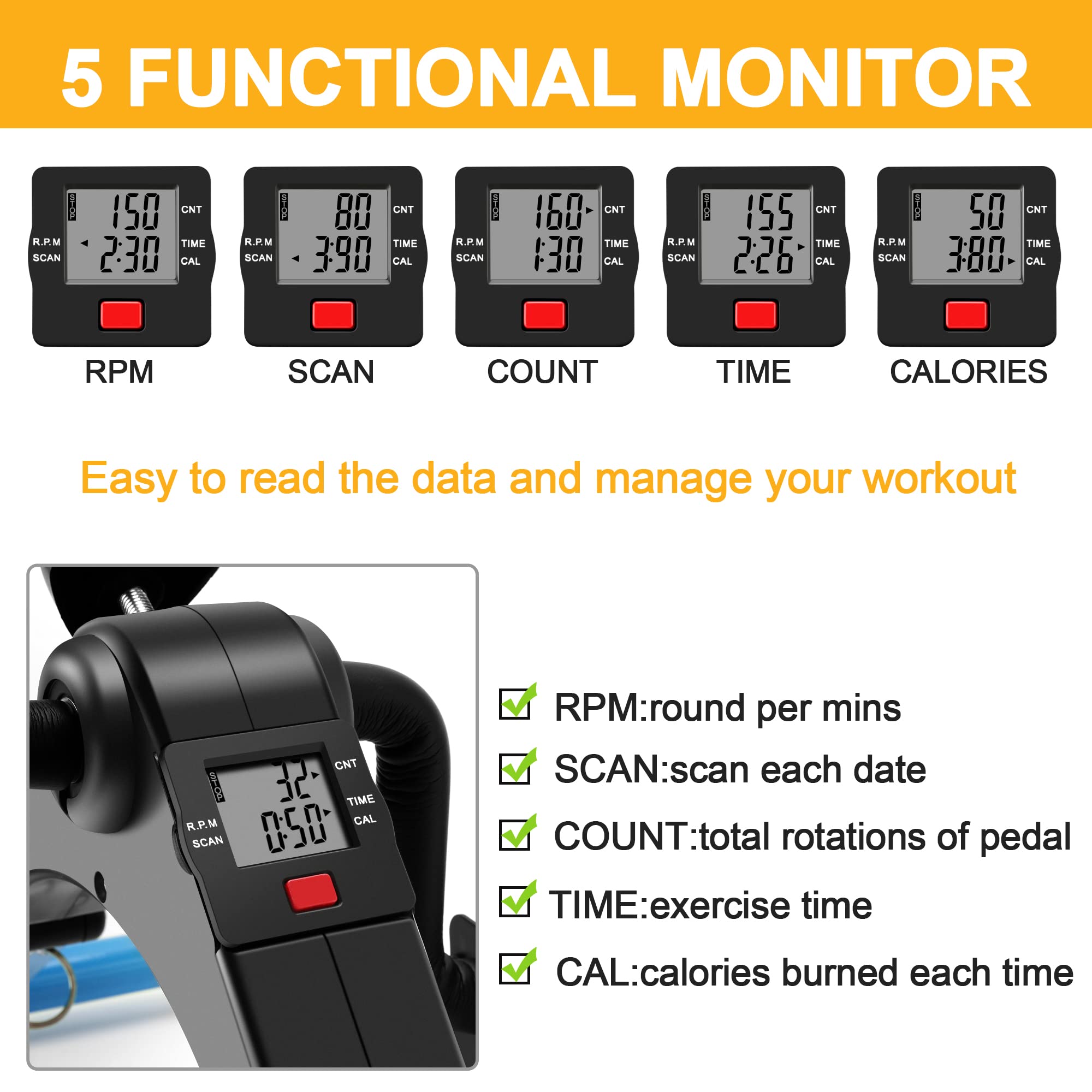 Portable Folding Exercise Bike with LCD Display - Arm & Leg Pedal Exerciser for Home & Office Workouts - Compact Desk Bike for Cardio & Fitness Training