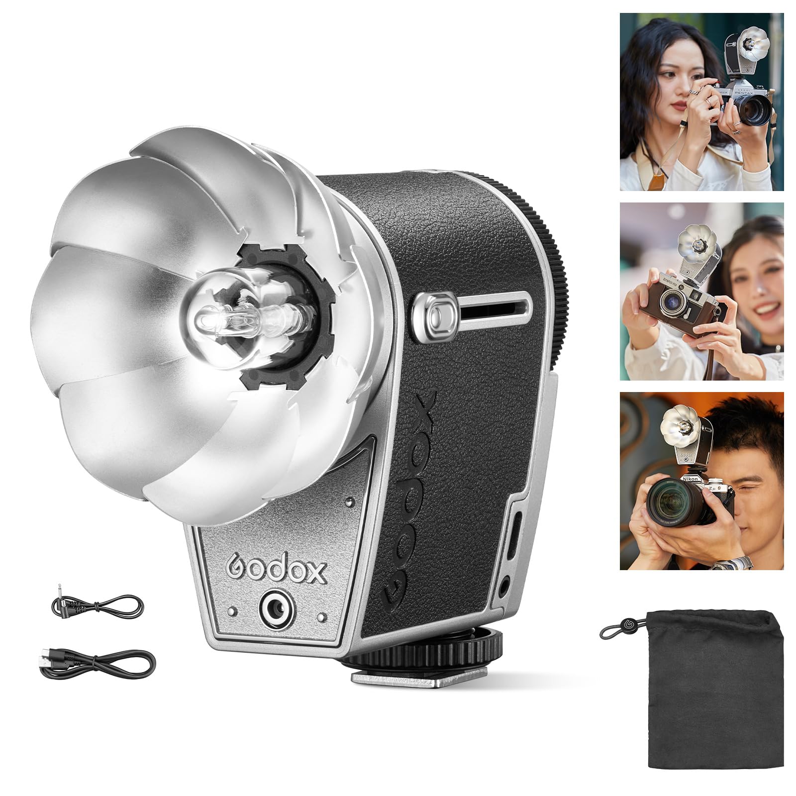 GODOX Lux Cadet Retro Camera Flash - 6200K±300K GN10 with 7 Power Levels, Auto & Manual Modes for Canon Nikon Sony Fuji Olympus DSLR - Perfect for Portrait, Wedding & Event Photography