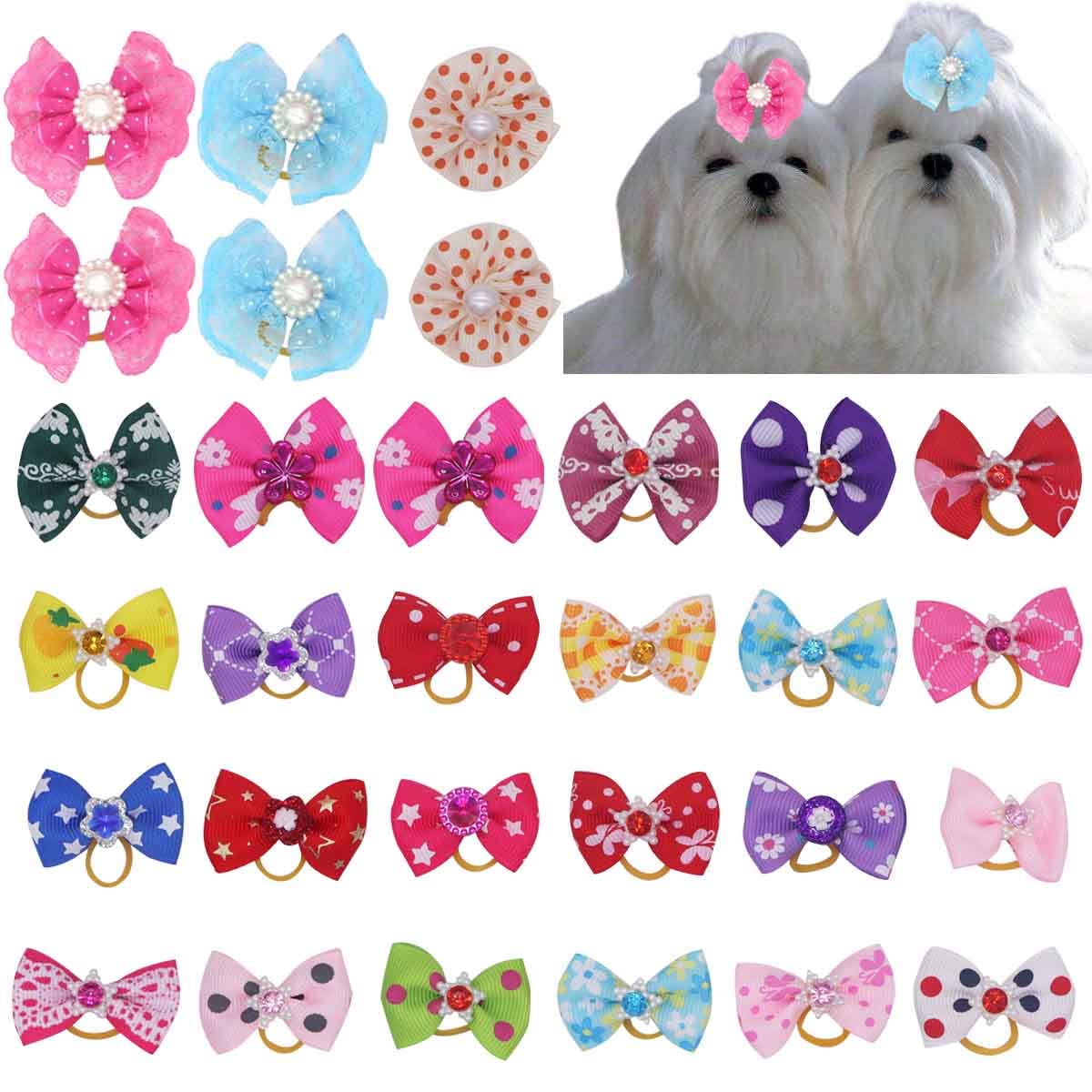 Wepetyo 100pcs Dog Hair Bows with Rhinestones - Mixed Colors for Puppy Topknot & Grooming
