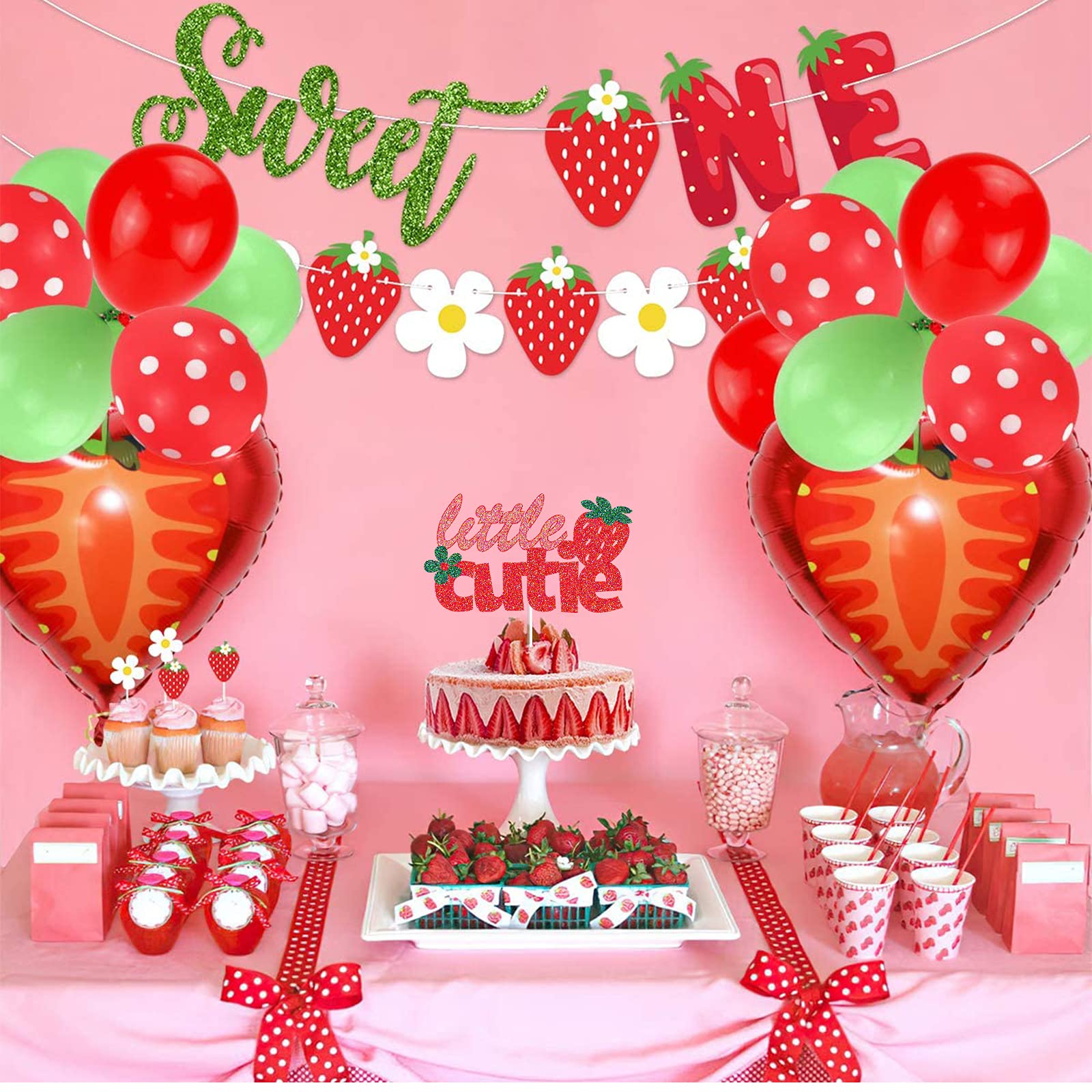 Strawberry Cake Toppers for 1st Birthday & Baby Shower - Strawberry Theme Cake Decorations - Fruits Birthday Party Supplies - Perfect for Strawberry Themed Parties, Baby Showers, and Birthday Celebrations