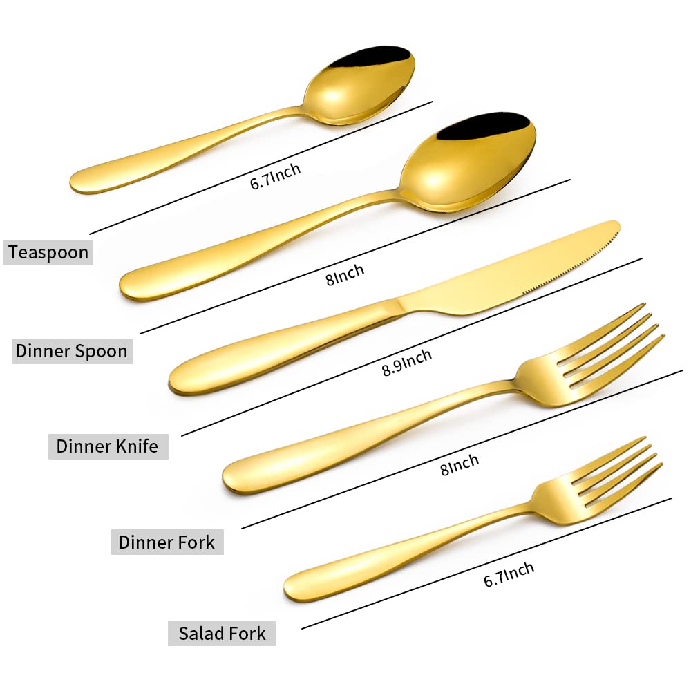 60-Piece Gold Silverware Set, CXJY Premium Stainless Steel Flatware Set Service for 12 - Titanium Gold Plated Cutlery Set with Spoons, Forks & Knives - Mirror Polished, Dishwasher Safe - Perfect for Weddings, Dinner Parties & Luxury Dining