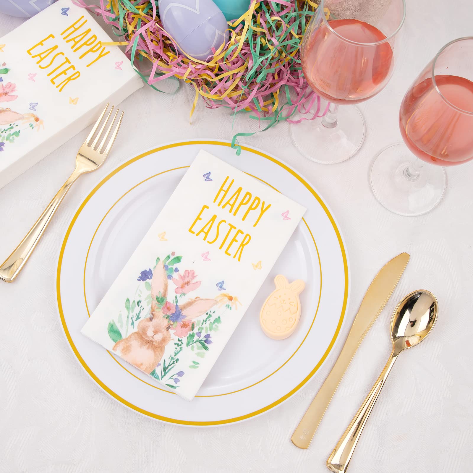 BUCLA 100-Count 3-Ply Easter Bunny Paper Napkins - Premium Disposable Soft & Absorbent Napkins for Easter Parties, Weddings, Cocktail Beverages & Holiday Celebrations - Bunny Themed Tableware for Festive Gatherings