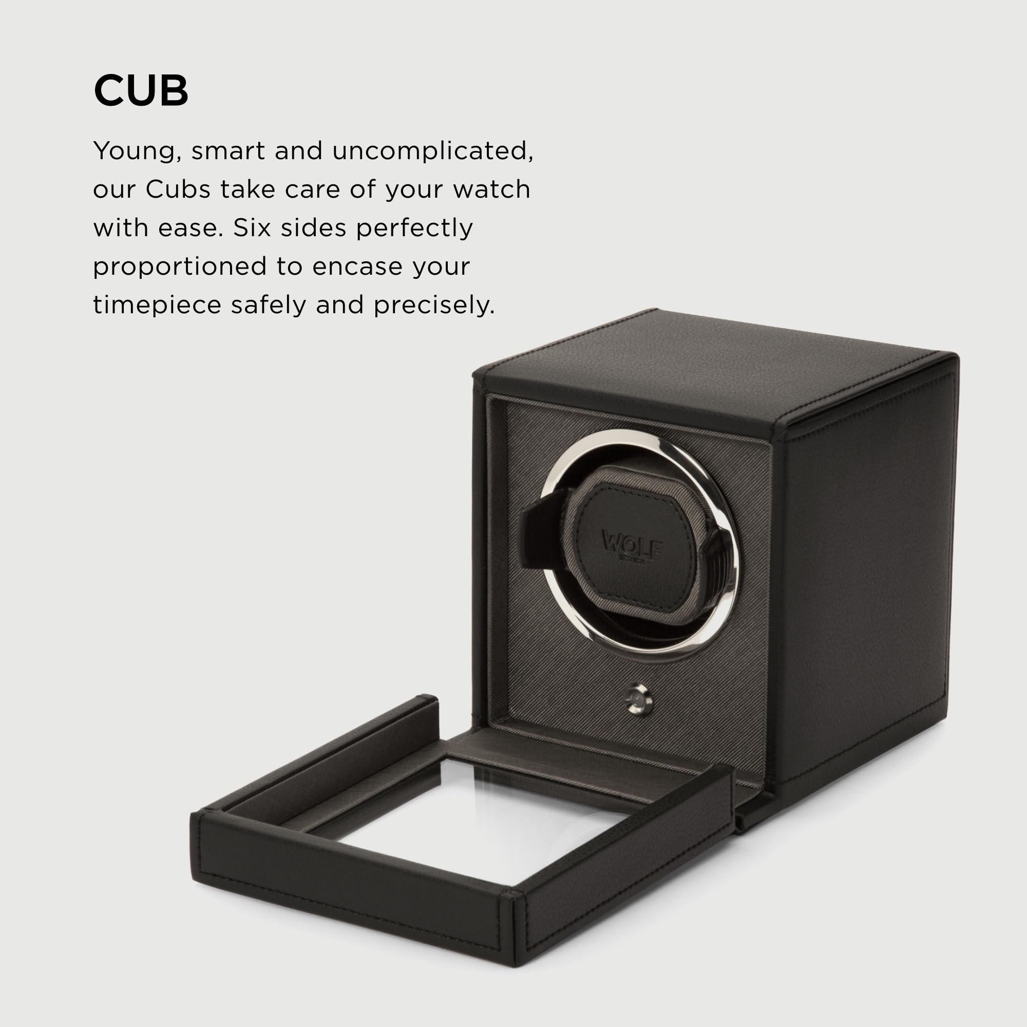 Premium Wolf Cub Single Watch Winder with Glass Cover - Automatic Watch Storage & Display Case for Men - Perfect for Luxury Watch Collection, Travel & Nightstand Storage