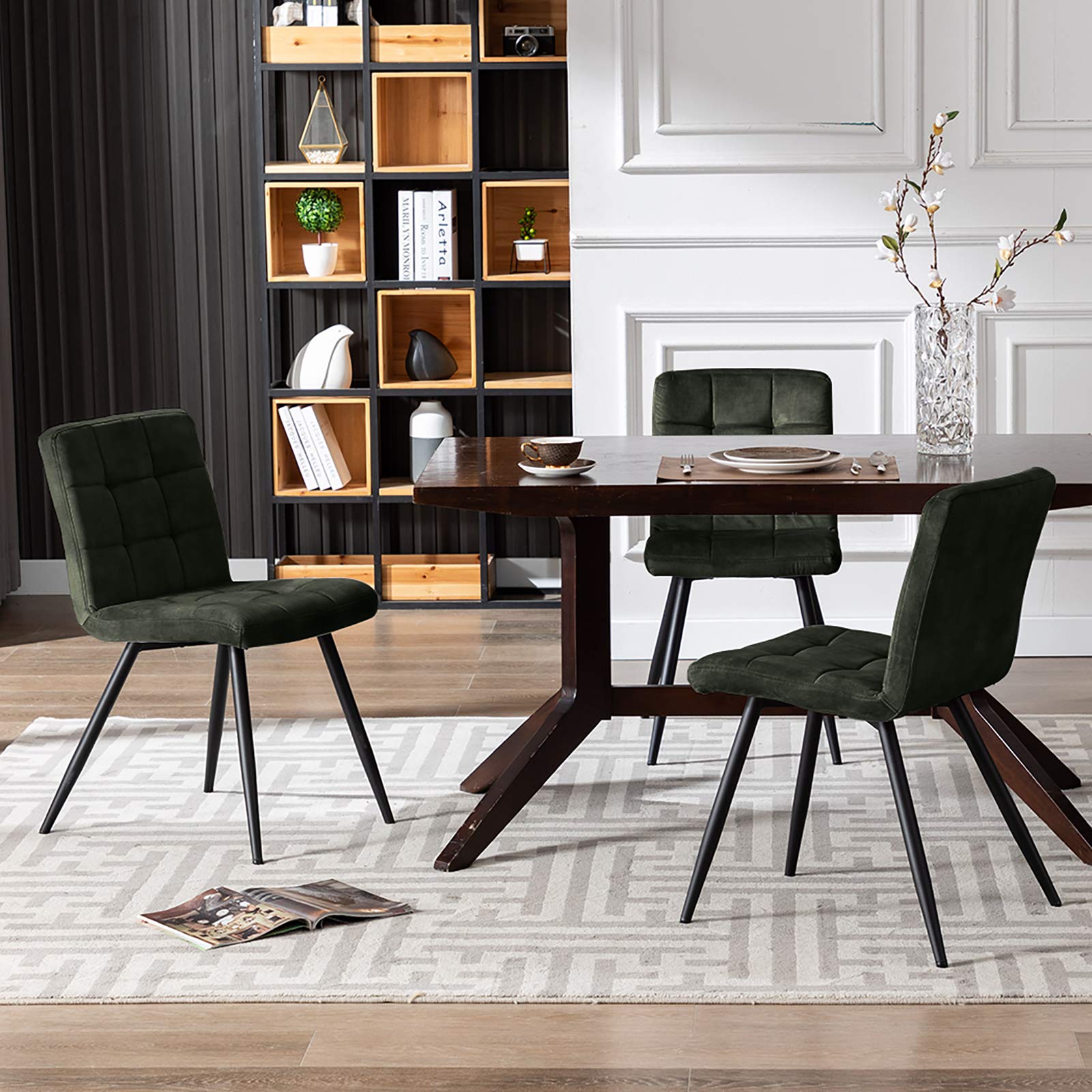 DUHOME Velvet Dining Chairs Set of 4 - Mid Century Modern Upholstered Side Chairs for Kitchen, Living Room, Bedroom & Vanity - Comfortable Accent Chairs in Emerald Green for Dining, Reading & Relaxing