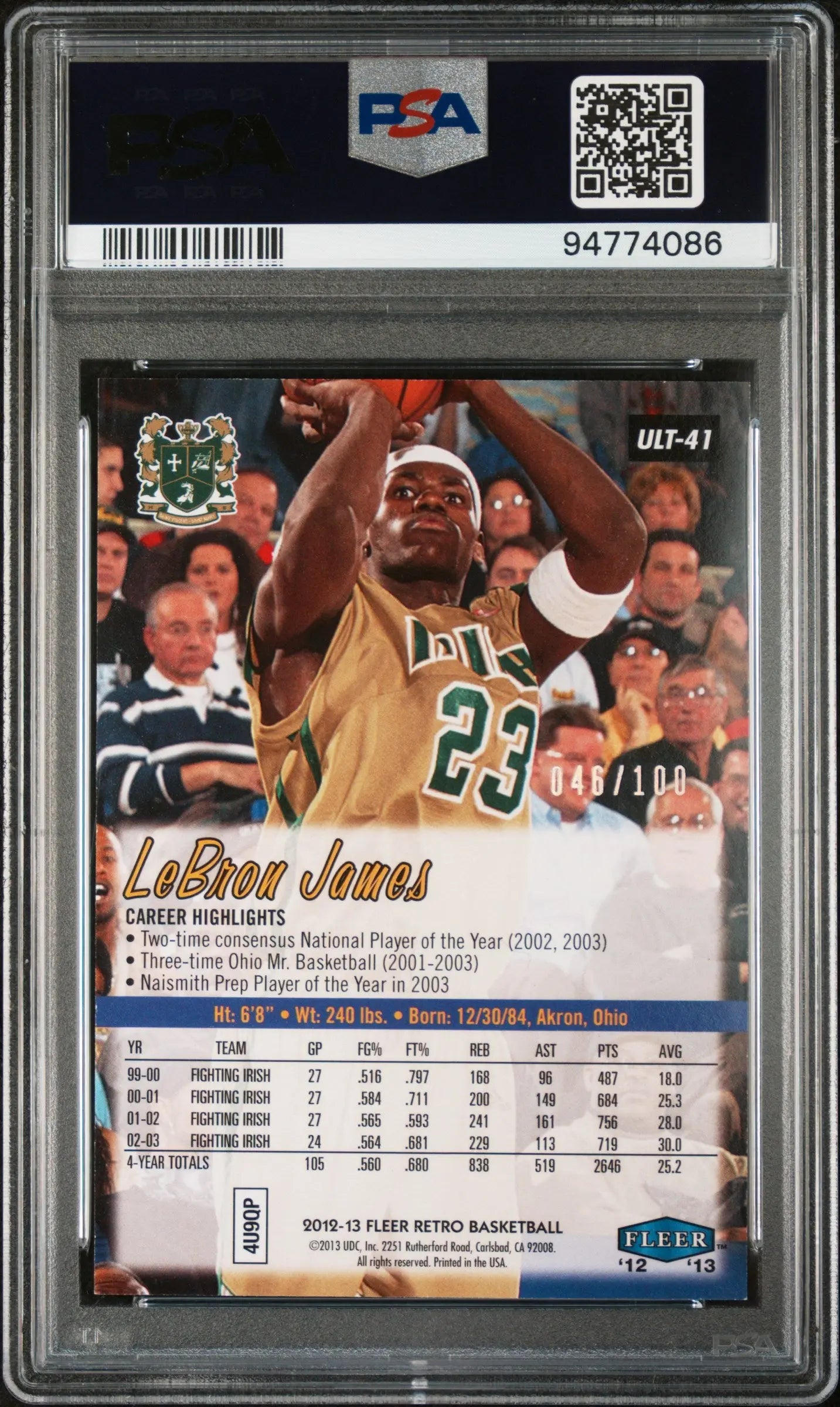2012 Fleer Retro Ultra PSA 6 Lebron James Ultra Platinum /100 #41 Basketball Card - Rare Collectible for NBA Fans & Sports Memorabilia Enthusiasts - Perfect for Display, Investment & Trading Card Games