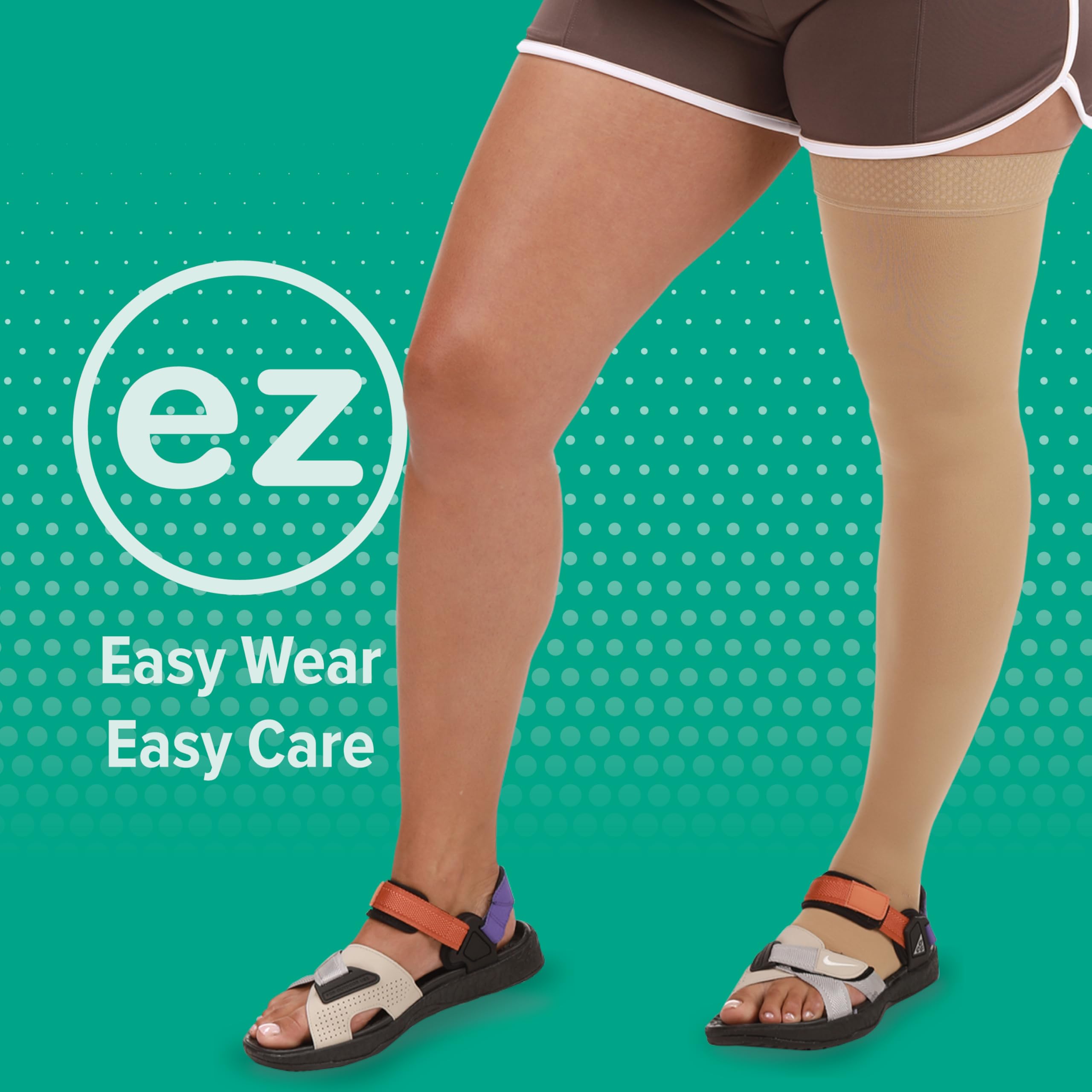 Juzo Dynamic Varin Closed Toe Thigh High Compression Stockings 20-30 mmHg for Men & Women - 2-Way Stretch Medical Grade Support Socks with Silicone Top Band - Made in USA, Beige, Petite Size - Ideal for Lymphedema, Varicose Veins & Post-Surgery Recovery