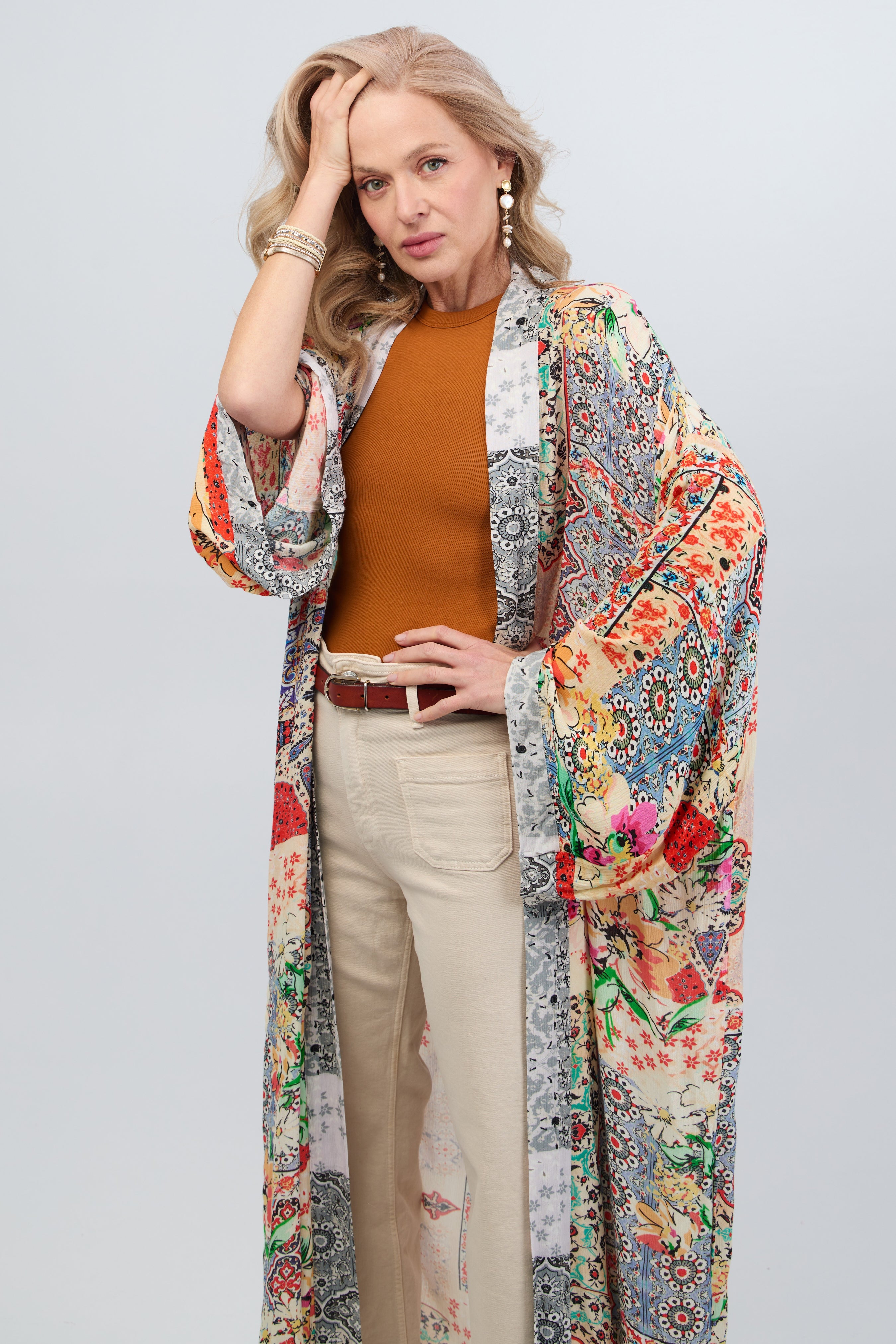 Elegant Mixed Floral Long Kimono Duster Cardigan - Boho Chic Loose Cover Up for Women - Perfect for Beach, Vacation & Summer Outfits